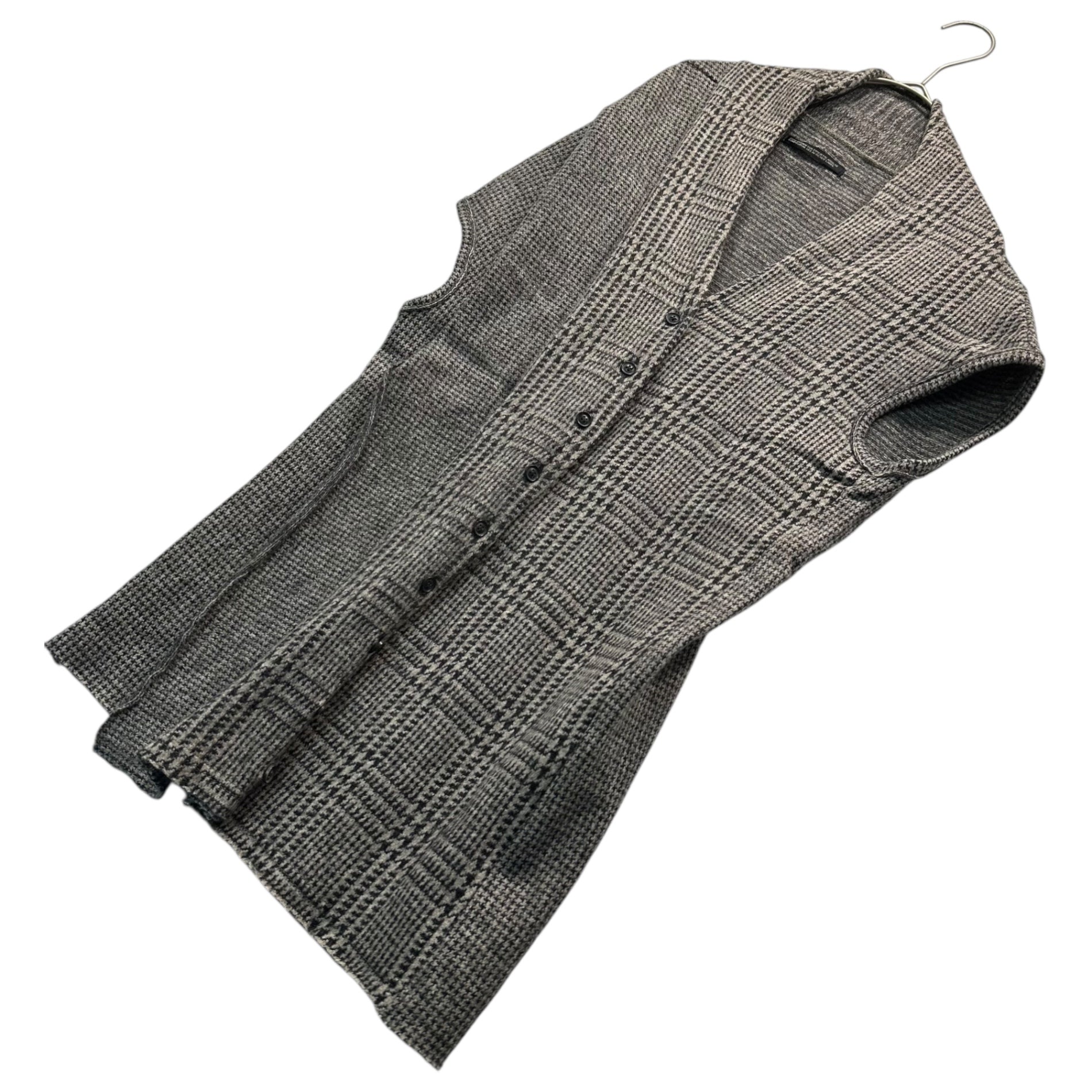 Y's(ワイズ) Houndstooth Pattern Layered Knit Sleeveless Blouse 千鳥柄 レイヤード ニット ノースリーブ ブラウス YT-T23-942 3 ベージュ×ブラウン