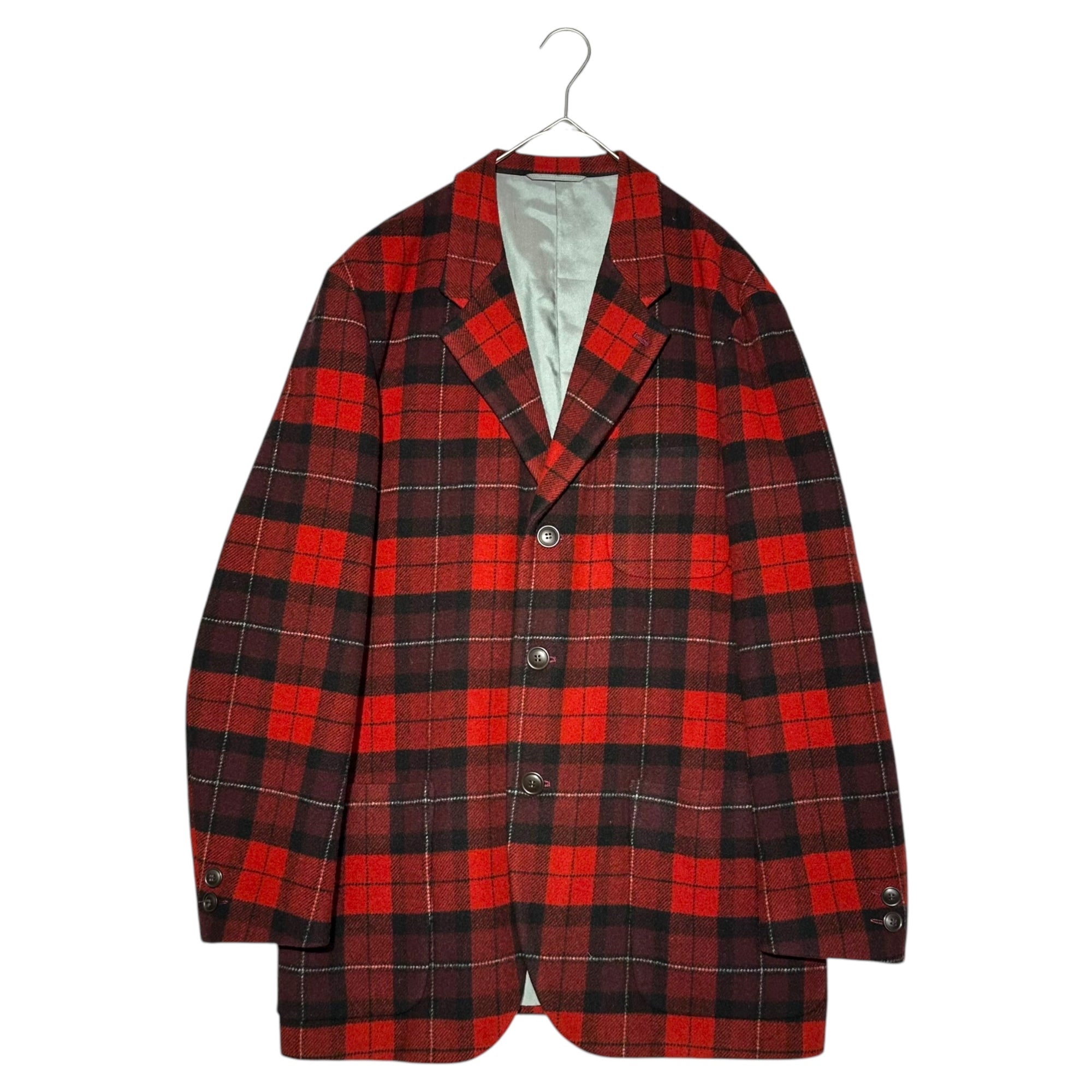 MIYAKE DESIGN STUDIO(ミヤケデザインスタジオ) 80's vintage wool check coverall jacket 80年代 ヴィンテージ ウール チェック カバーオール ジャケット LJ43-FD111 8-98(XL程度) レッド×ブラック オンリミットタグ