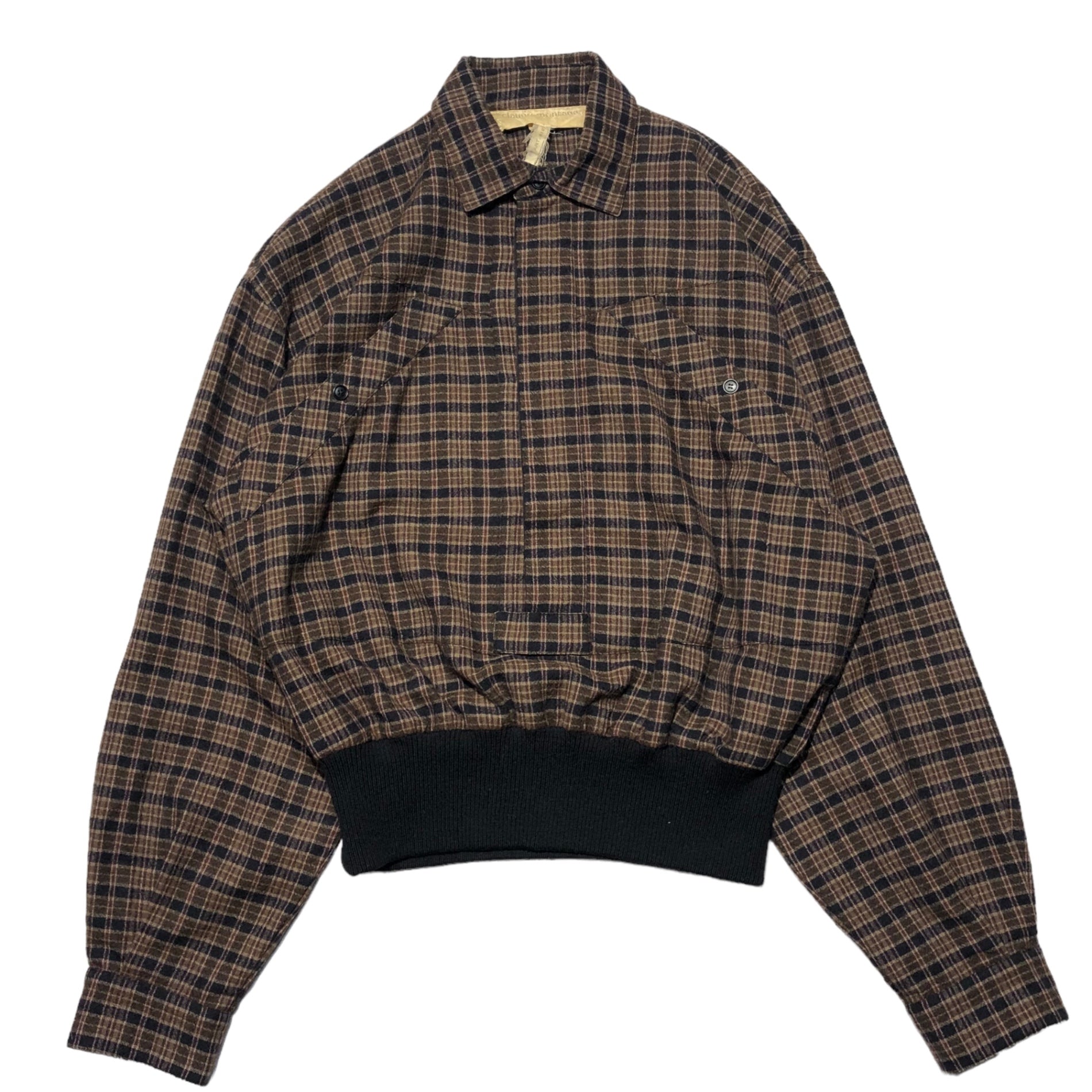 CLAUDE MONTANA(クロードモンタナ) 80's Wool check pullover short blouson ウール チェック プルオーバー 短丈 ブルゾン MOD.713 ART.6107 表記なし(L~XL程度) ブラウン×ブラック MADE IN ITALY