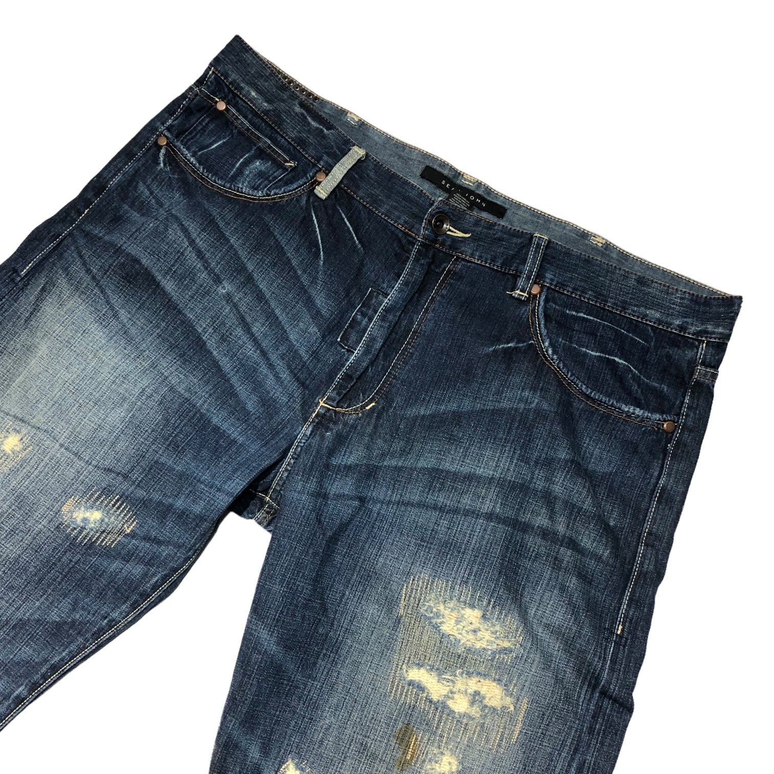 SEAN JOHN(ショーンジョン) 00's Vintage processed baggy denim pants ヴィンテージ加工 バギー デニム パンツ 42 インディゴ Y2K ヒップホップ スタッズ