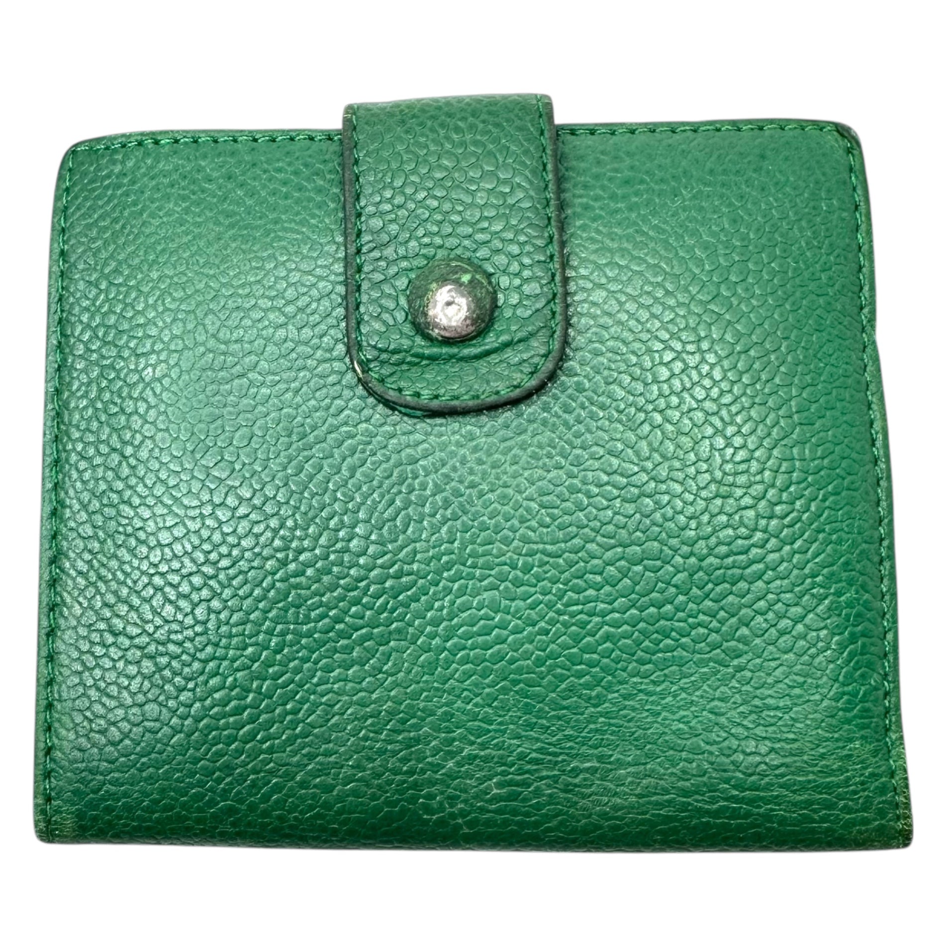 CHANEL(シャネル) 90's キャビア スキン ココマーク 3つ折り 財布 Caviar skin Coco mark tri-fold wallet グリーン 2893724