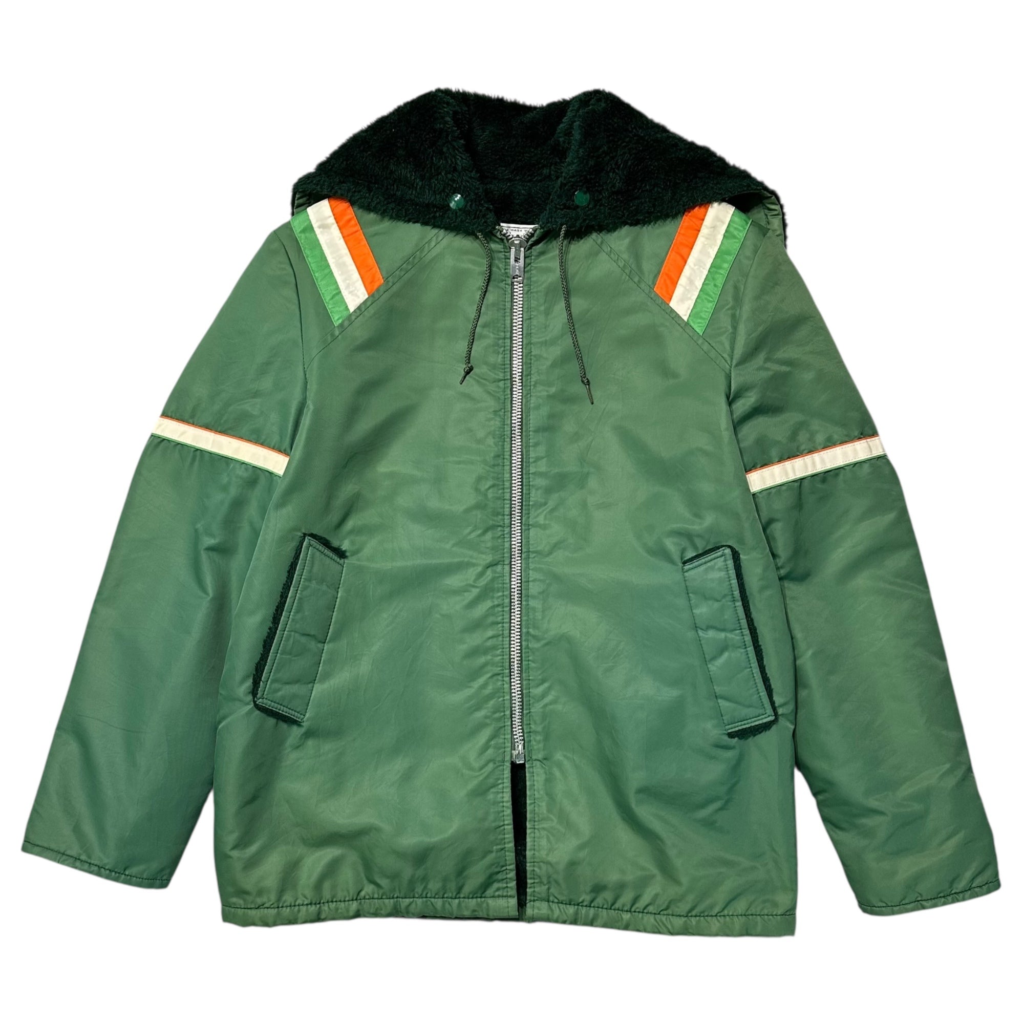 JC Penney(ジェーシーペニー) 70's Fleece-Lined Zip-Up Jacket 70年代 ヴィンテージ 内 ボア ジップアップ ジャケット XL グリーン BOYS