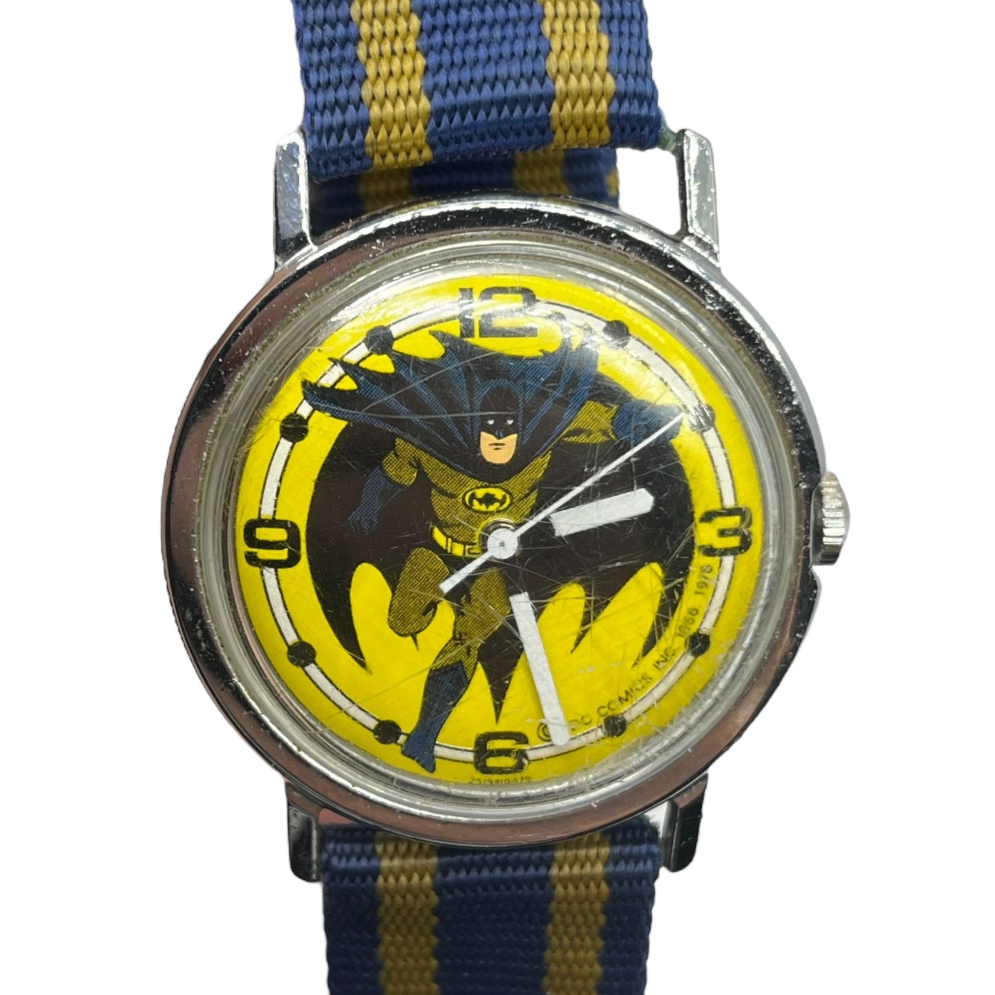 VINTAGE(ヴィンテージ) 70's batman manual winding watch バットマン 手巻き 腕時計 レトロ ヴィンテージ イエロー 年代物の為、全体的に傷有