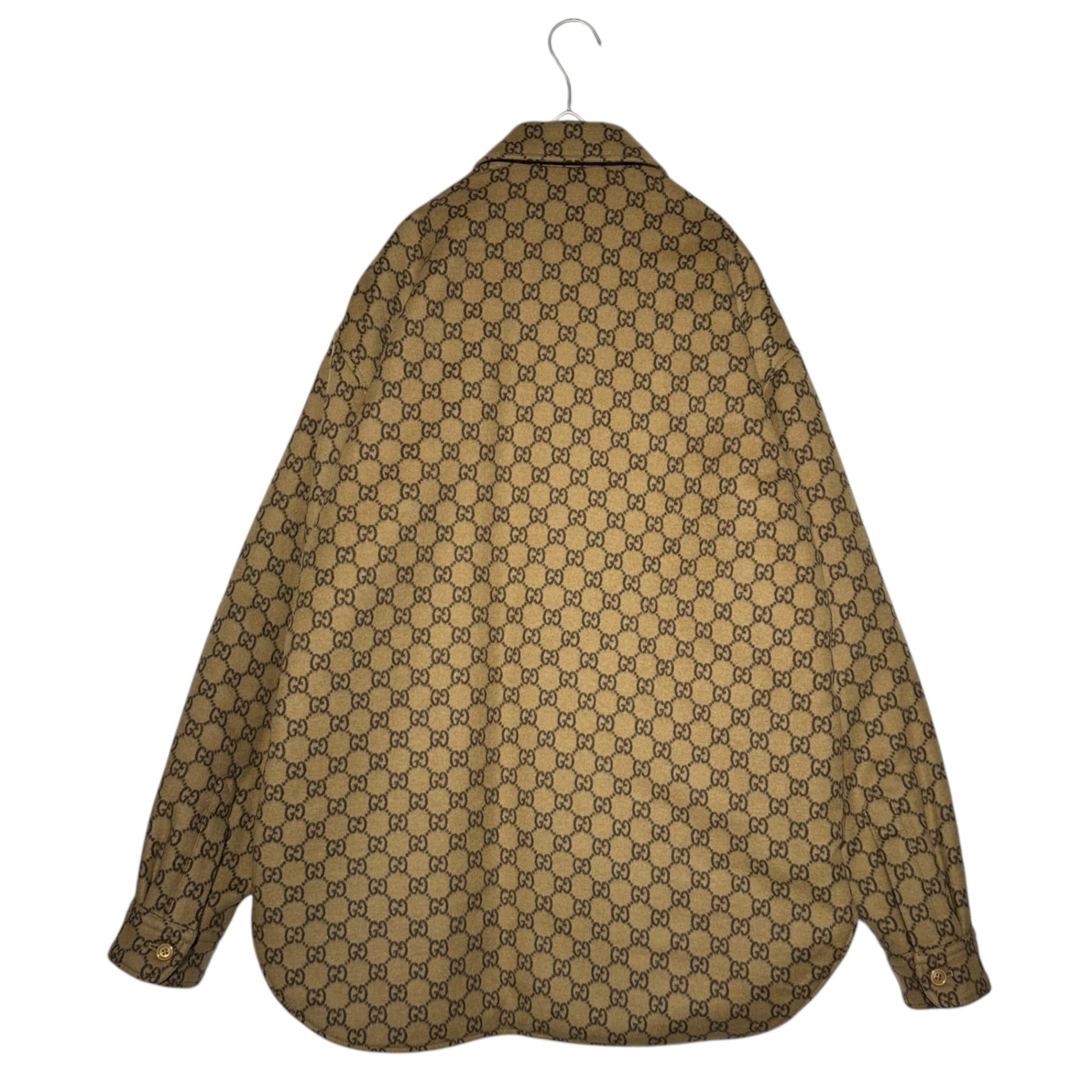 GUCCI(グッチ) 24SS ZAPDW GG Wool flannel padded over long sleeve shirt GG ウールフランネル パデッド オーバー 長袖 シャツ 762183 48 ブラウン ロゴ ジャケット