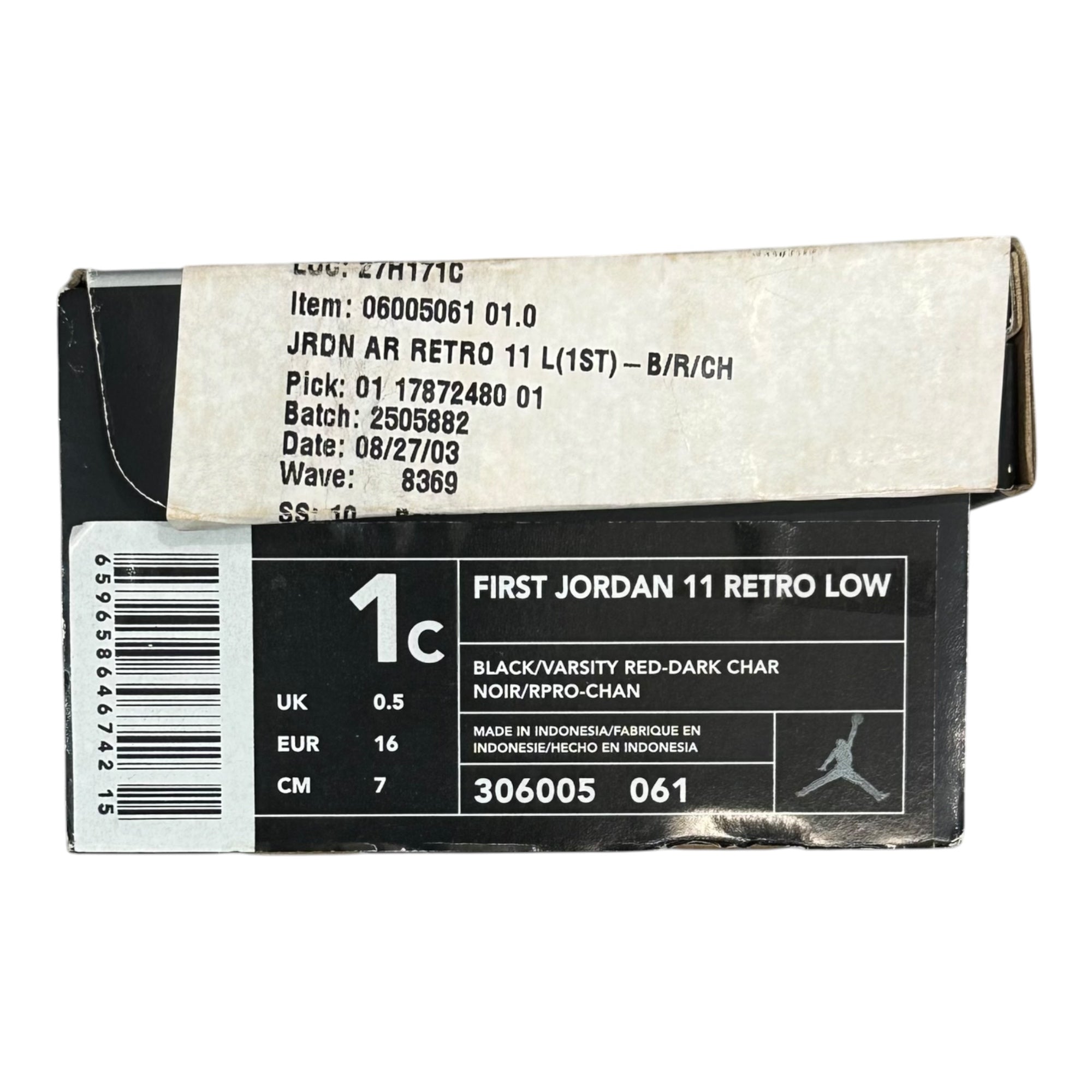 NIKE(ナイキ) 2004 FIRST JORDAN 11 RETRO LOW ファースト ジョーダン 11 レトロ ロー 306005-061 US 1C(7cm) ブラック×レッド セメント エレファント キッズ ベイビー スニーカー