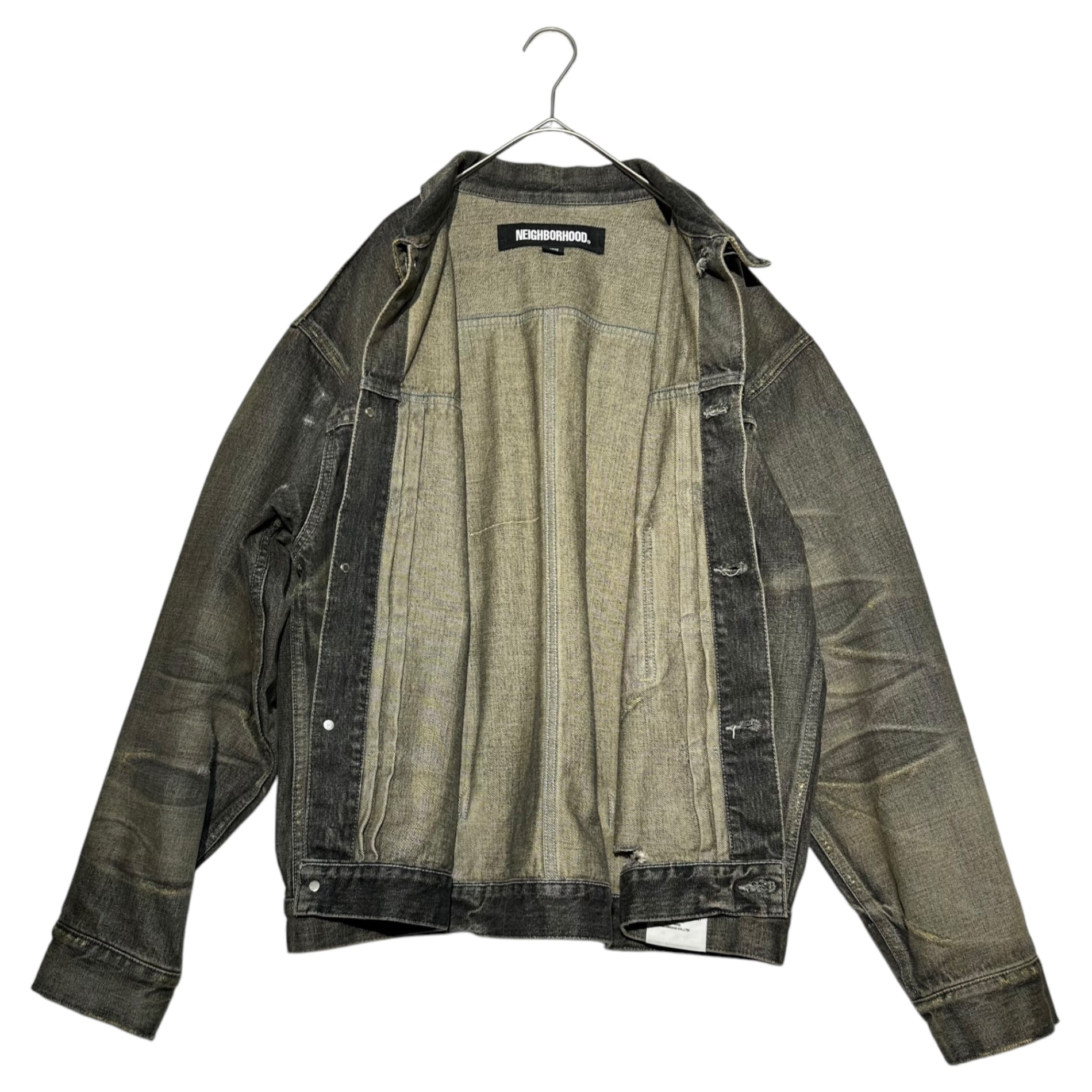 NEIGHBORHOOD(ネイバーフッド) 24AW SAVAGE DENIM TYPE-1 JACKET サベージ デニム タイプ1 ジャケット ダメージ加工 242XBNH-JKM01 L ブラック 完売商品