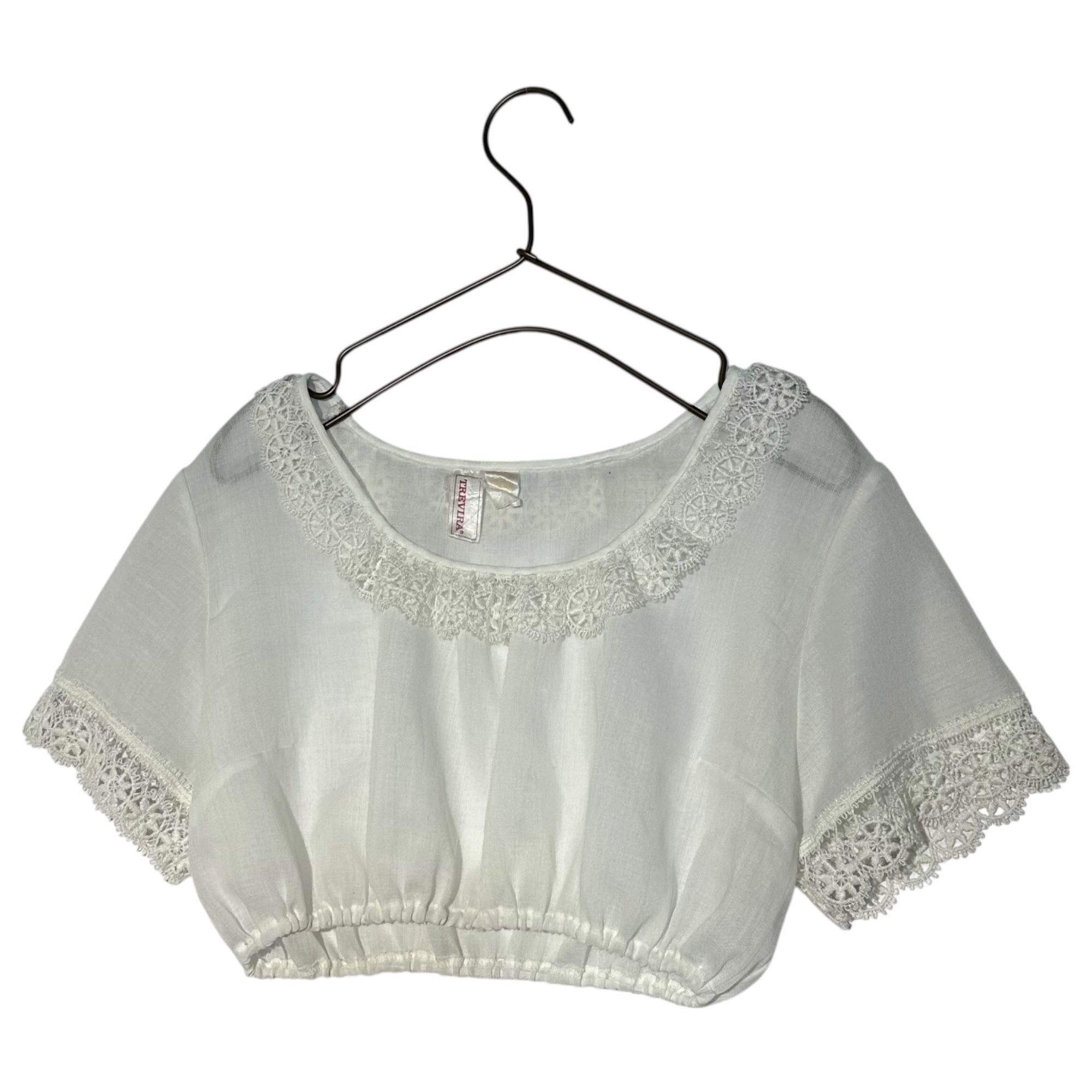 Euro vintage(ヨーロッパヴィンテージ) lace tirol shortblouse レースのチロルショートブラウス /ウエストゴム/レースに一部破れ有 S~M程度 ホワイト