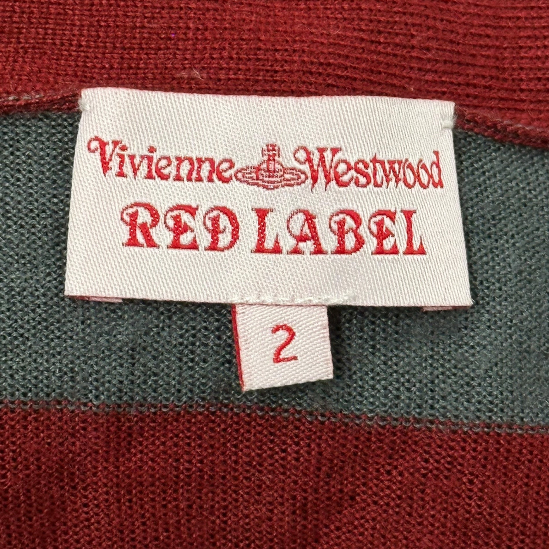 Vivienne Westwood RED LABEL(ヴィヴィアンウエストウッドレッドレーベル) Front Design Striped Wool Knit Cardigan フロント デザイン ボーダー ウール ニット カーディガン 16-01-152020 2(M程度) グレー×レッド
