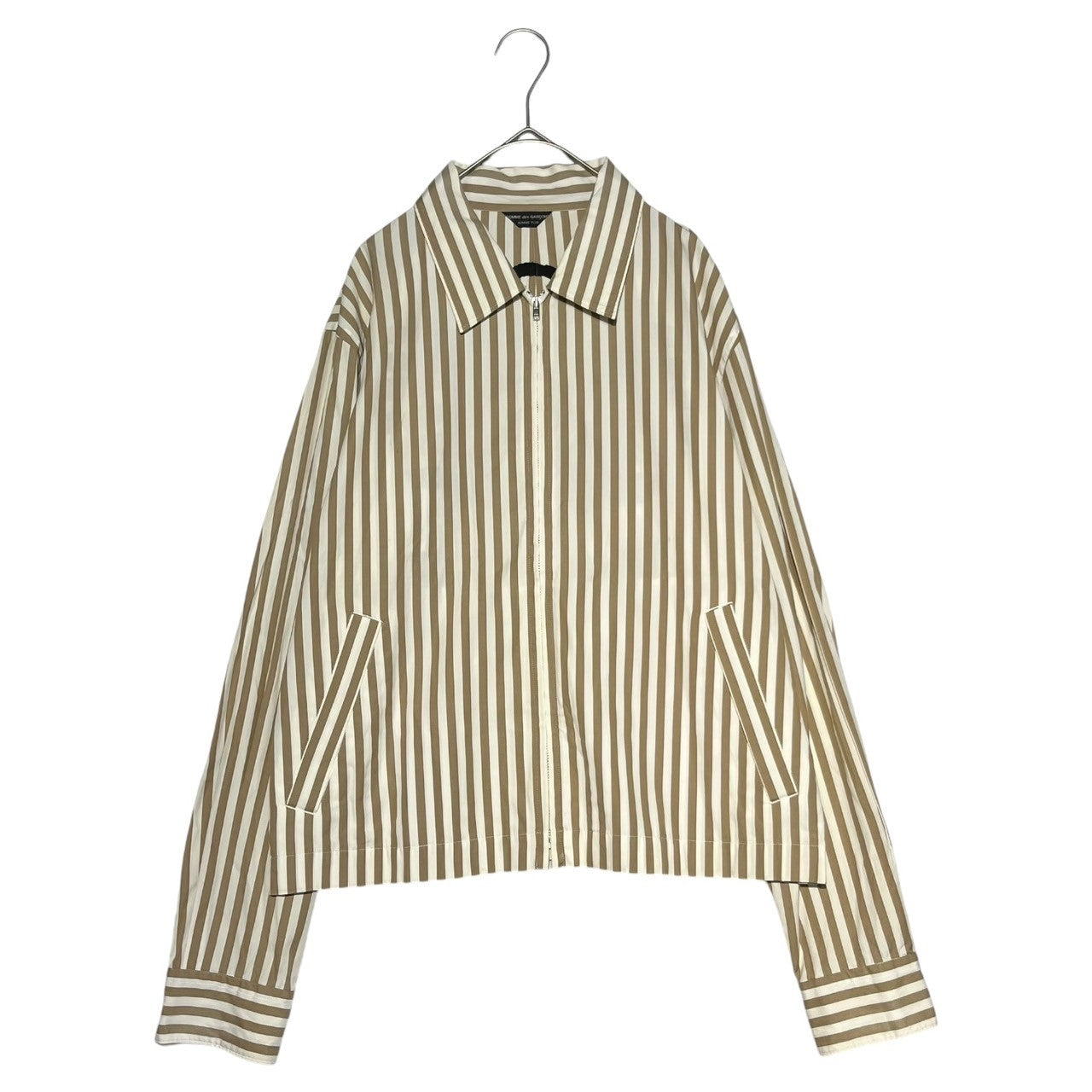 COMME des GARCONS HOMME PLUS(コムデギャルソンオムプリュス) 04SS FRANCE ROUTE ZIP UP SHIRT BLOUSON フランスルート ジップアップ シャツ ブルゾン ストライプ ベージュ×ホワイト AD2003 Simple & Utility期
