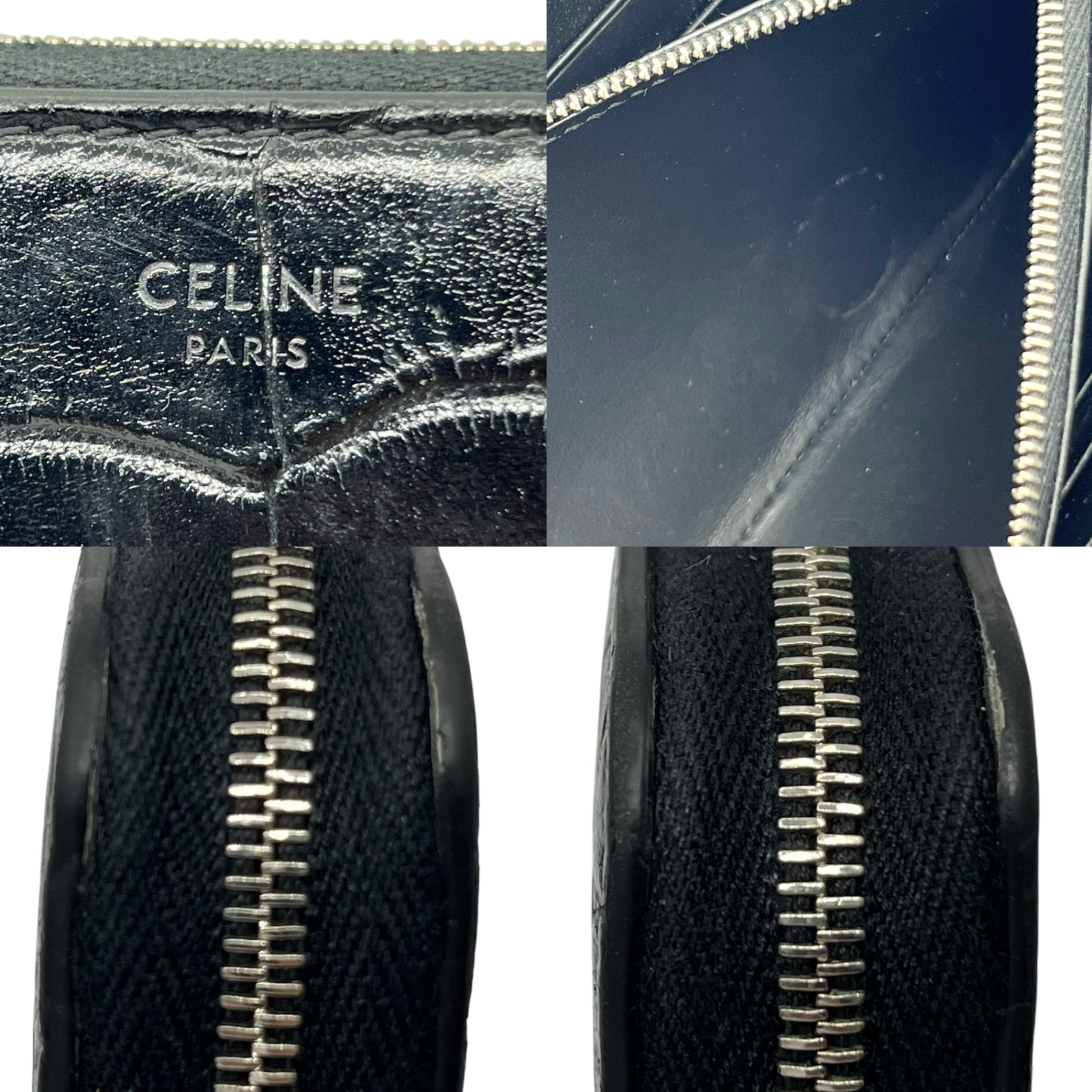 CELINE(セリーヌ) Croco-embossed leather round zip wallet クロコダイル 型押し カーフ スキン ラージ ジップ ウォレット ブラック 長財布 ラウンドジップ レザー 本革