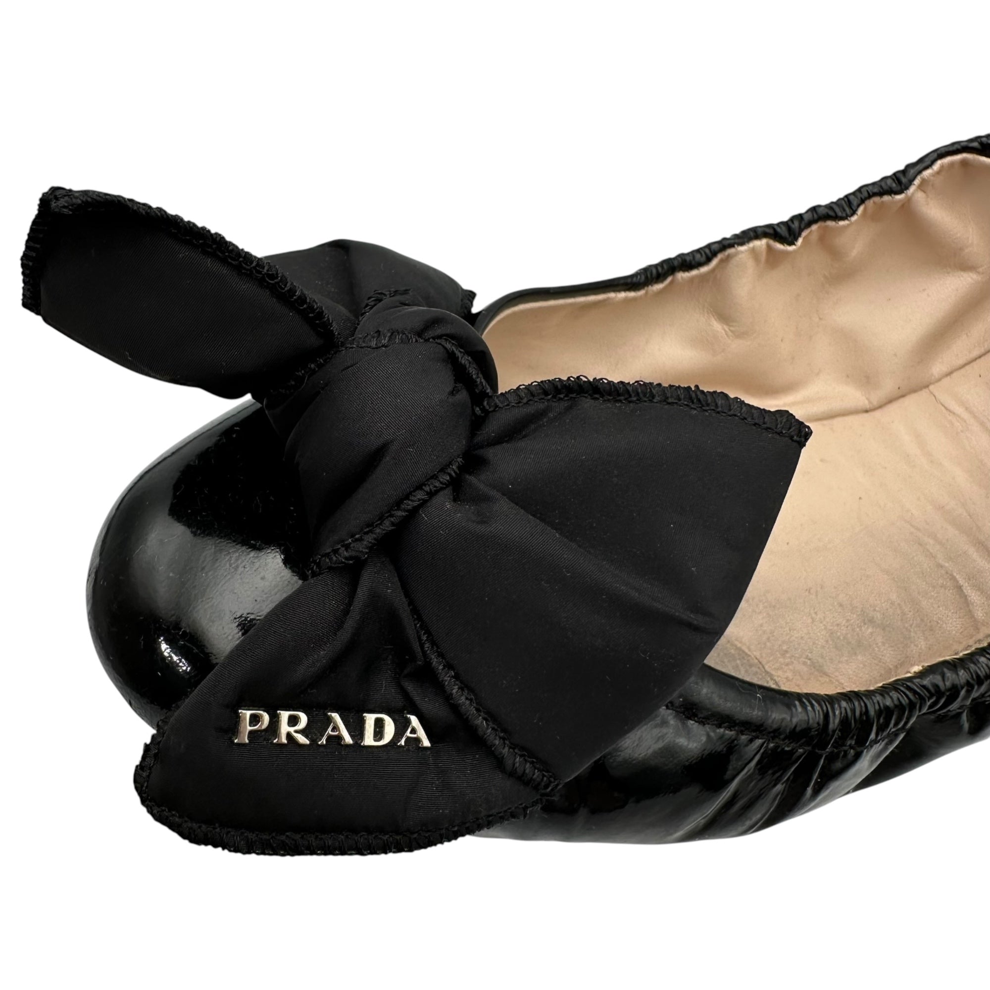 PRADA(プラダ) Bow Patent Leather Ballet Flats リボン パテントレザー バレエシューズ 3F455 38(24cm程度) ブラック