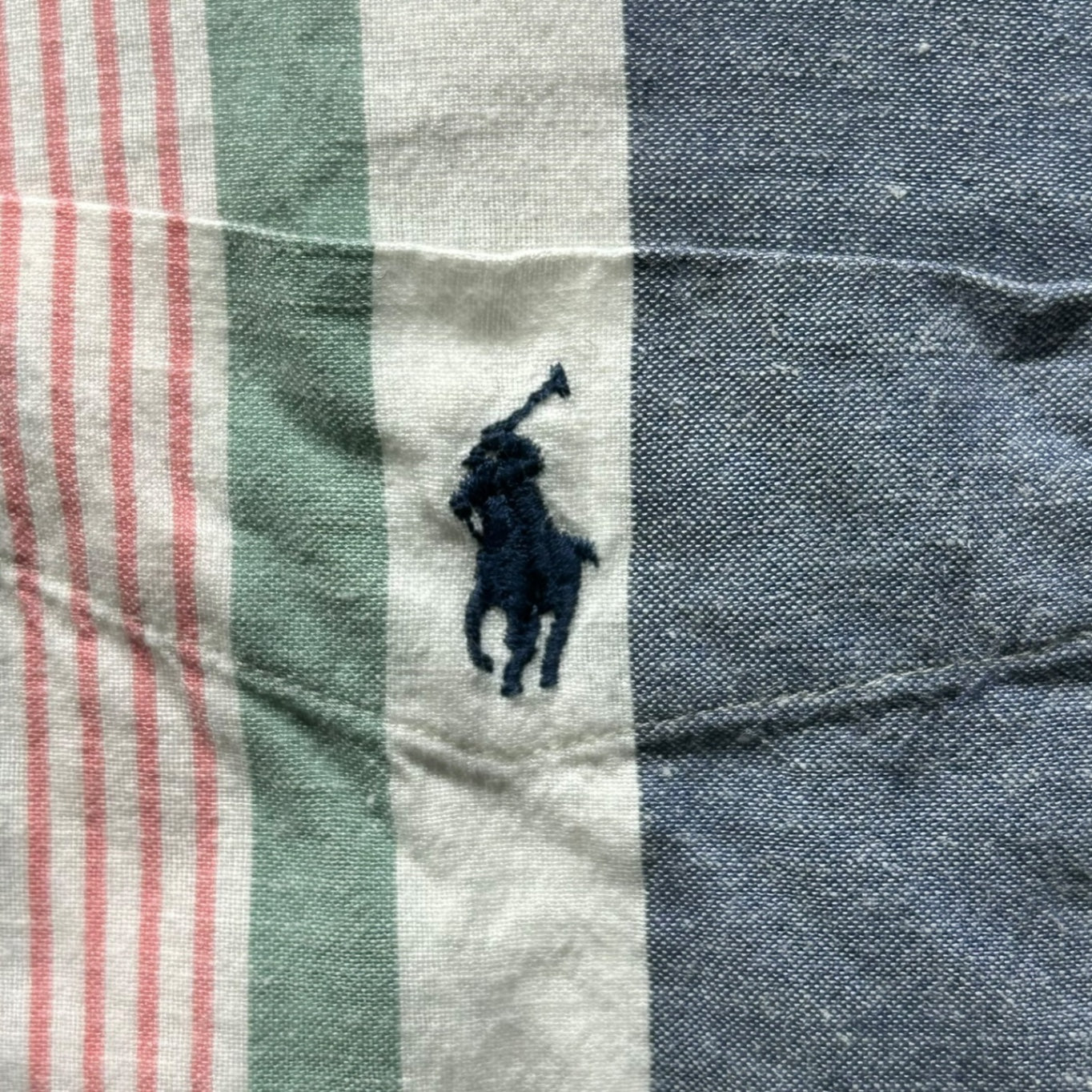 POLO RALPH LAUREN(ポロラルフローレン) Side Logo Stripe Open-Collar Shirt サイド ロゴ ストライプ オープンカラー シャツ 開襟 S ブルー×ピンク