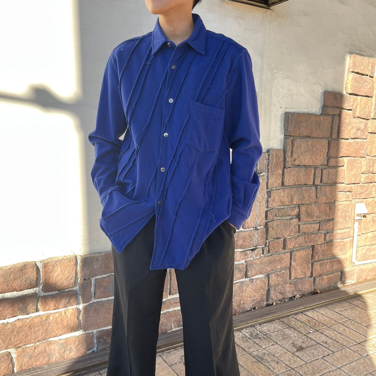 COMME des GARCONS HOMME(コムデギャルソンオム) 00AW cut-off pleated shirt jacket カットオフ バイアス プリーツ シャツ ジャケット HB-070020 表記なし(FREE) ブルー AD2000 田中オム 00’s