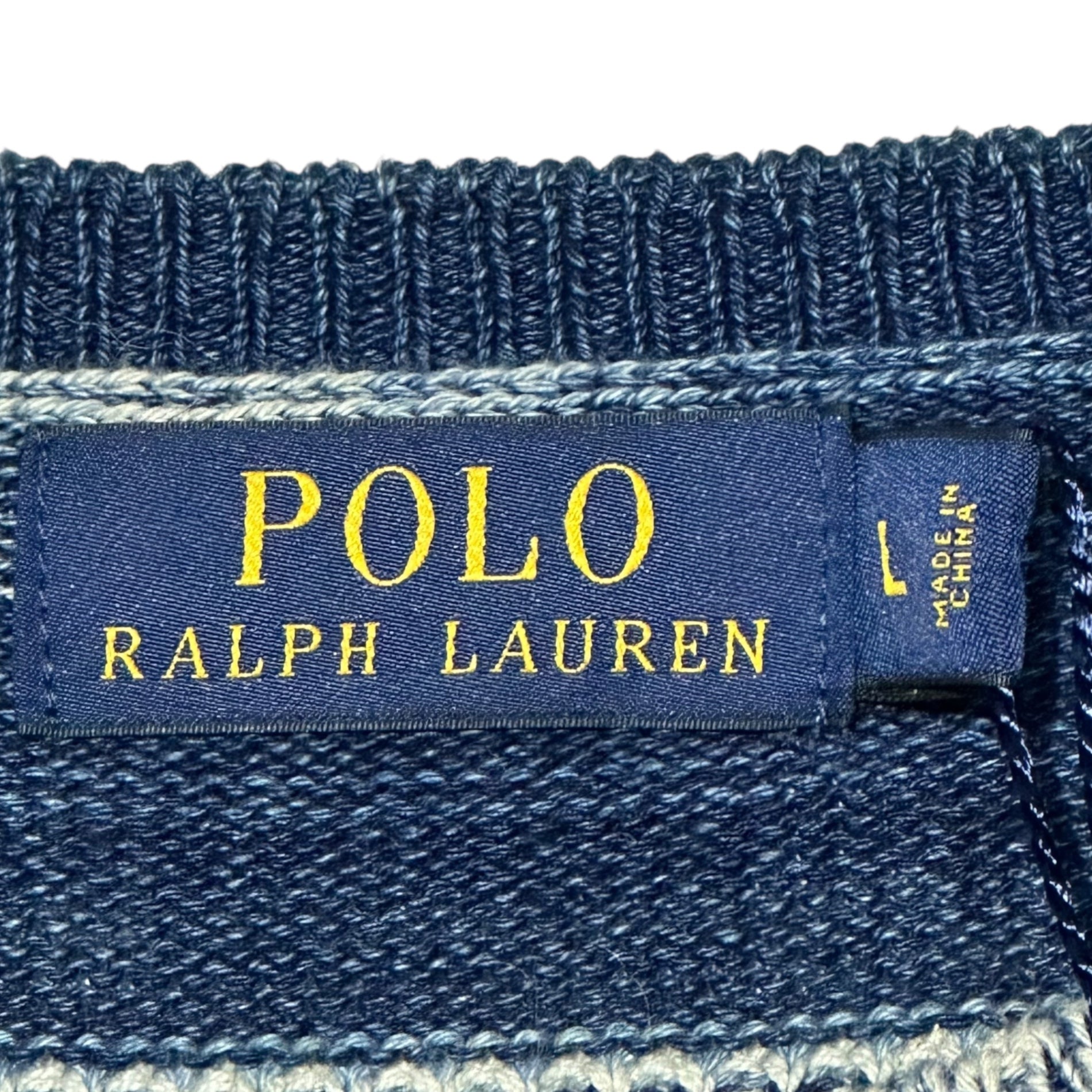POLO RALPH LAUREN(ポロラルフローレン) Indigo-dyed Vintage-Processed Striped Crewneck Knit インディゴニット ヴィンテージ 加工 ボーダー クルーネック ニット L インディゴ