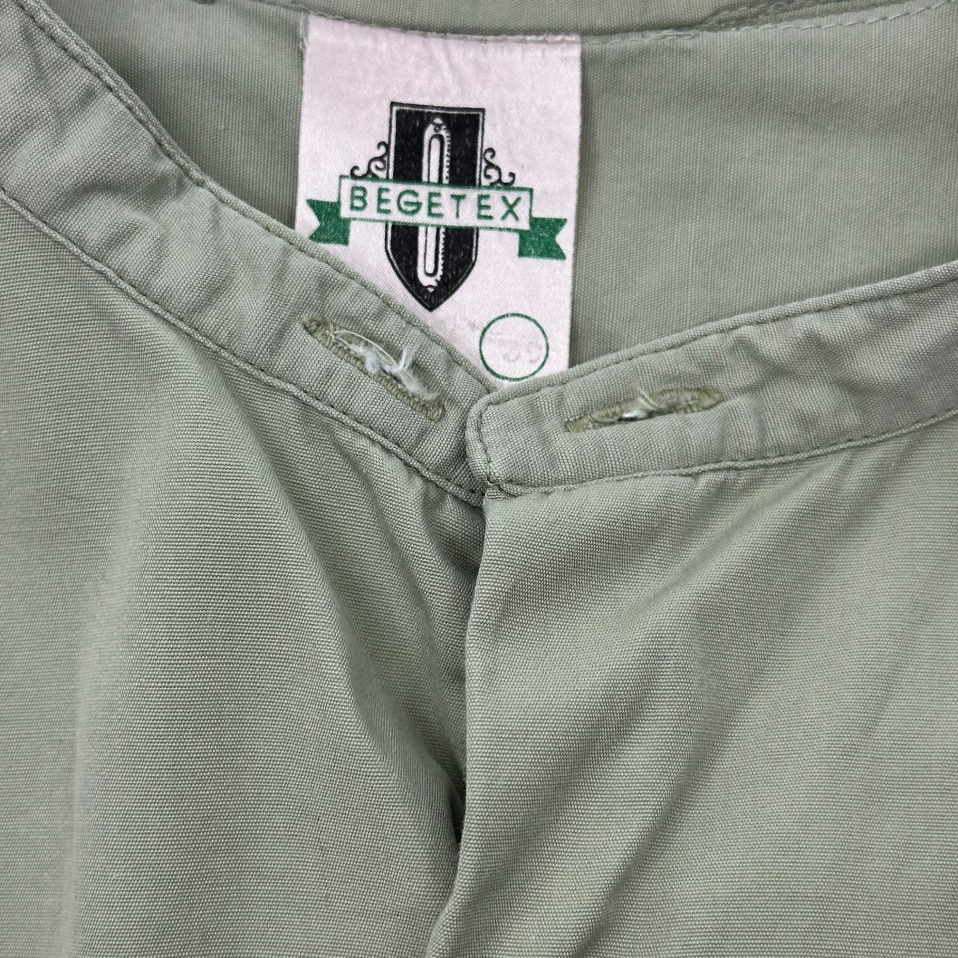 belgian army(ベルギー軍) BEGETEX Vintage Grampa Shirt ヴィンテージ グランパ シャツ 表記無(XL程度) グリーンベージュ バンドカラー プルオーバー カフス
