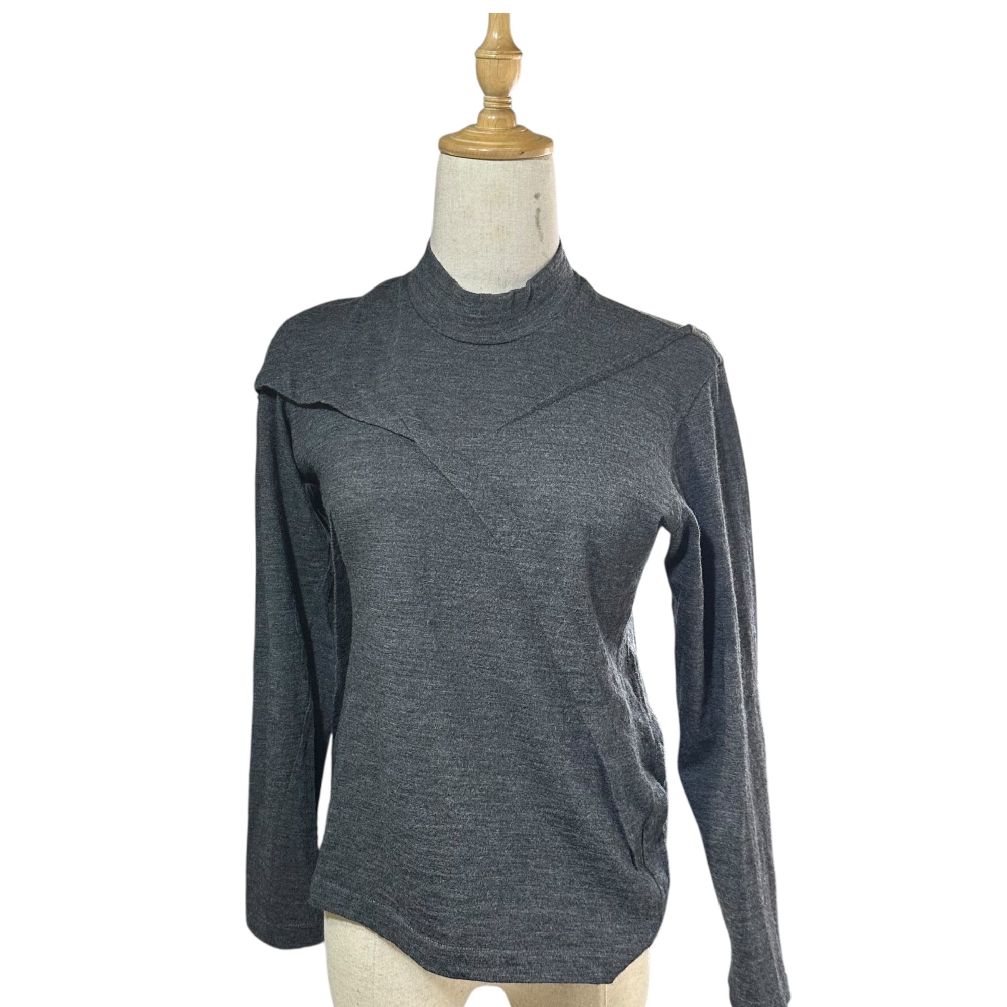 tricot COMME des GARCONS(トリココムデギャルソン) 92AW Asymmetrical design round neck wool knit&sewn アシンメトリー デザイン モックネック ウール ニットソー TT-050560 表記無(M程度) グレー 90's 90年代 AD1992 ヴィンテージ カットソー ニット 長袖