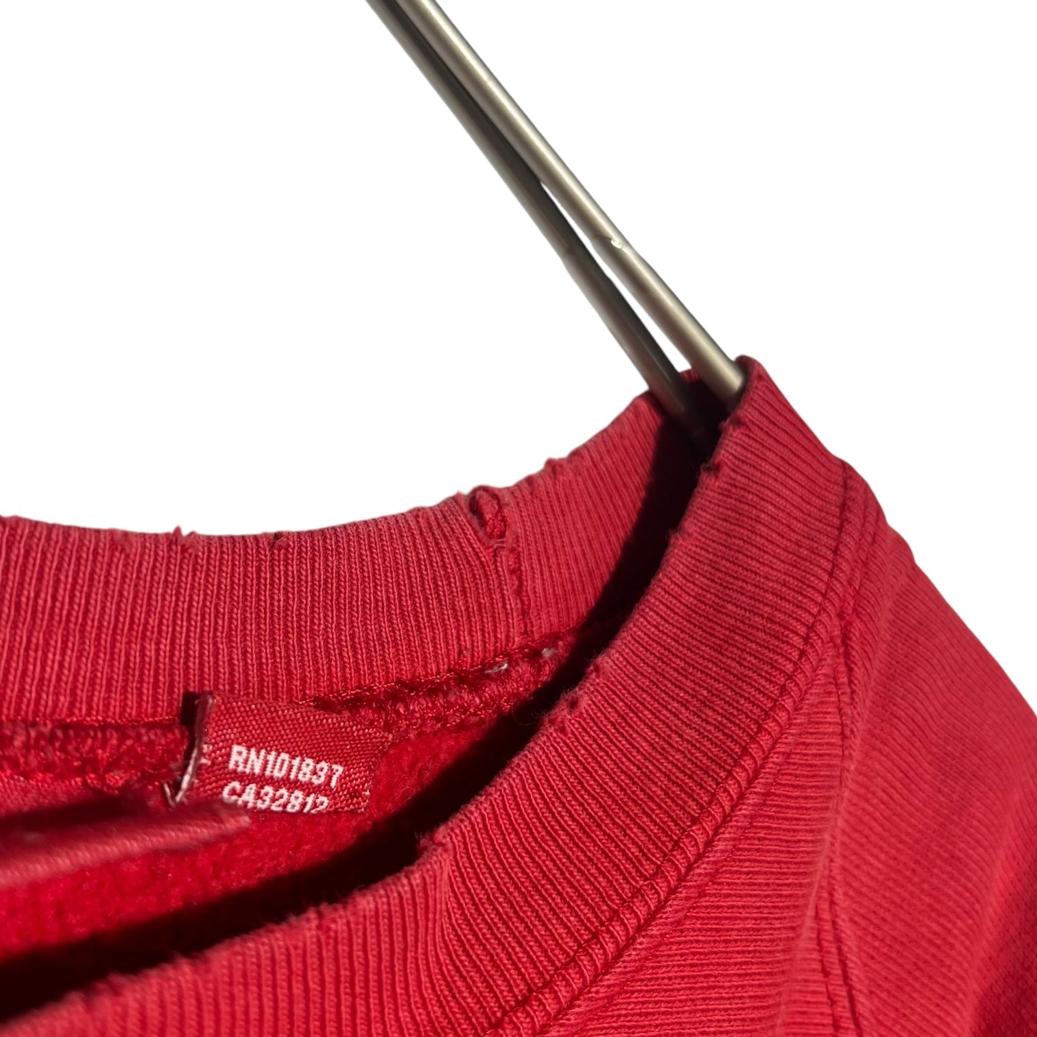 SUPREME(シュプリーム) 90~00's初期 紙タグ plain crew neck sweatshirts プレーン クルーネック スウェット L レッド 経年劣化によるダメージ 「BORO」