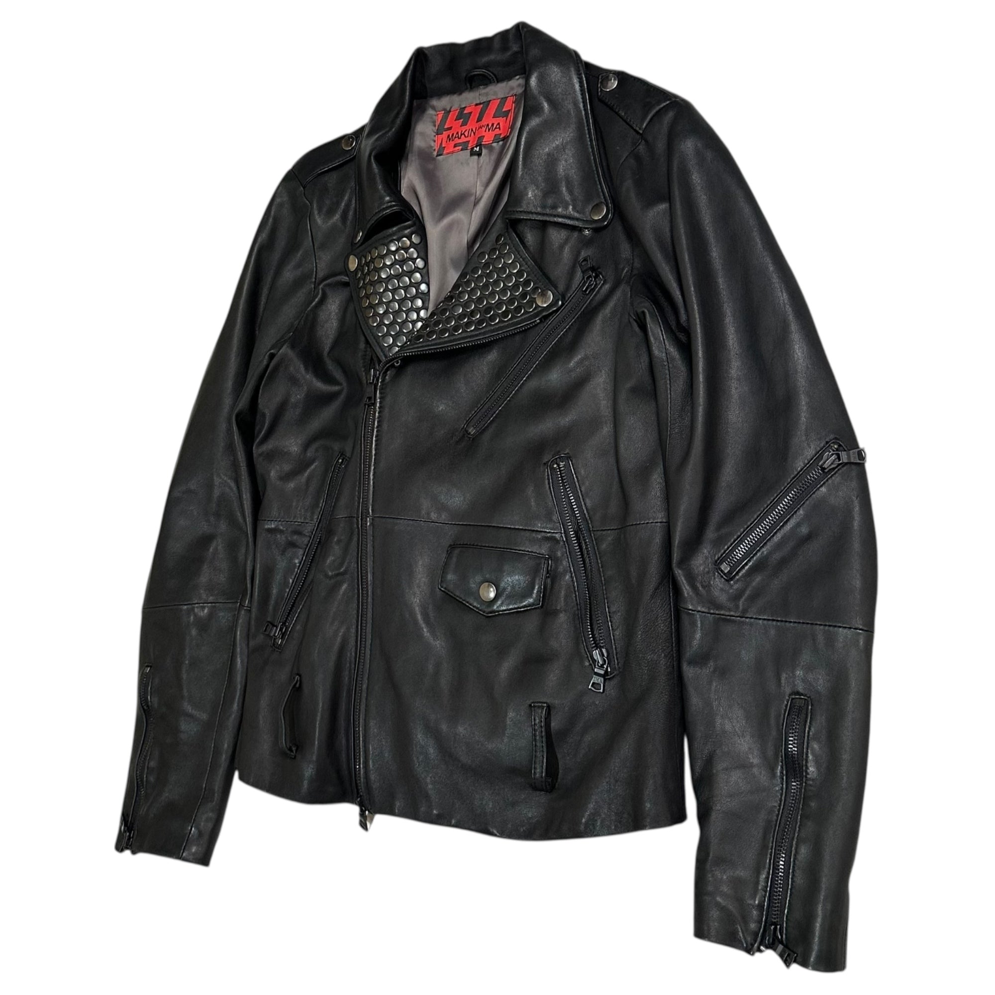MAKIN JAN MA(マーキンヤンマ) 10SS Lamb Leather Studded Riders Jacket ラムレザー スタッズ ライダース ジャケット 10S-JY-01 M ブラック