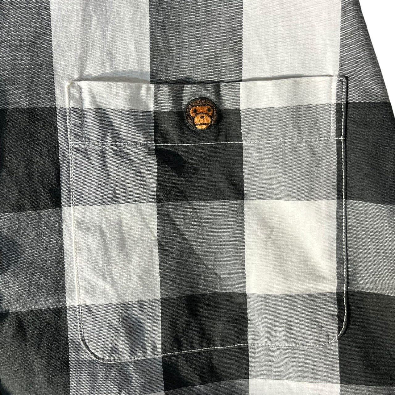 A BATHING APE(アベイシングエイプ) 00's baby milo logo check L/S shirt ベイビー マイロ チェック 長袖 シャツ L ブラック×ホワイト