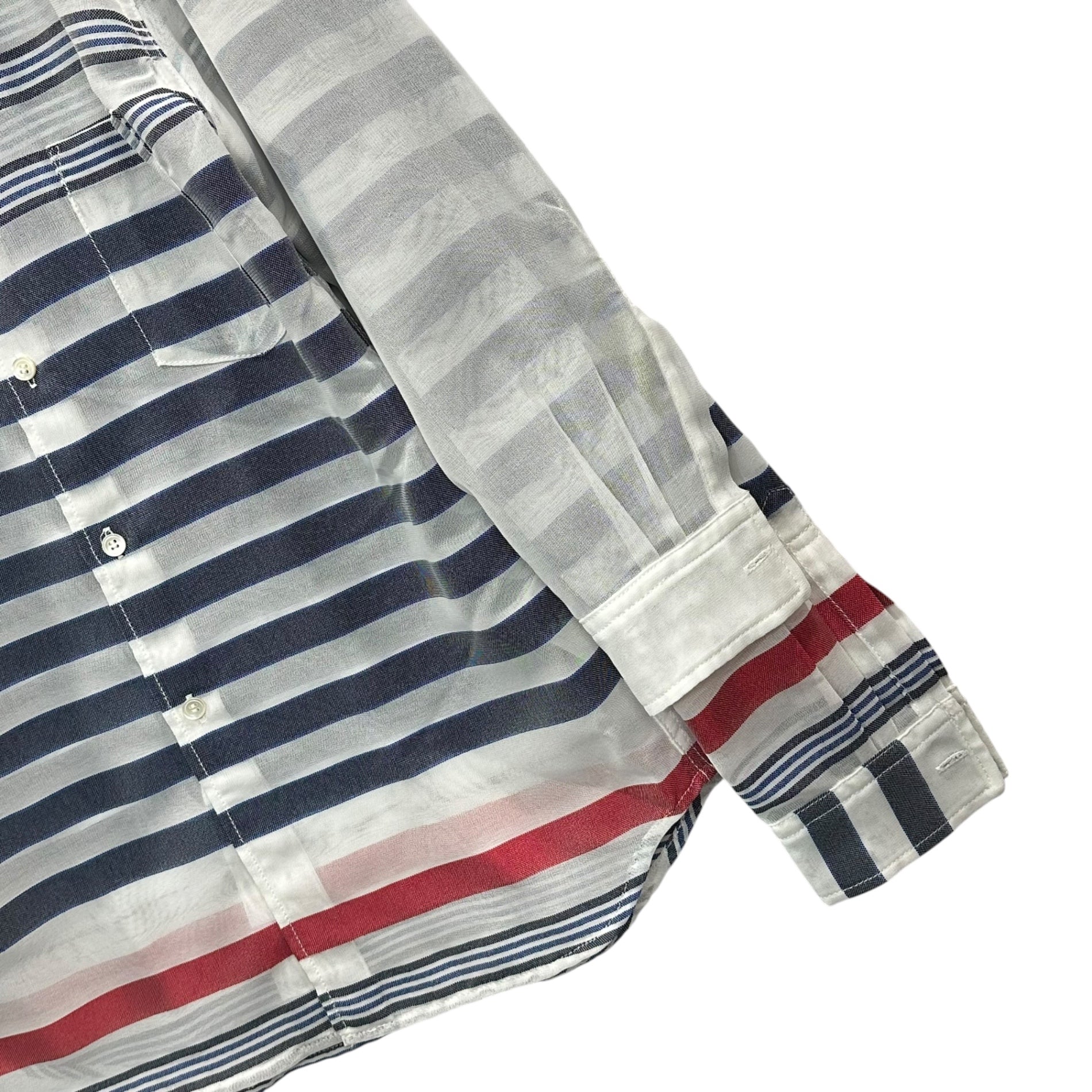 COMME des GARCONS HOMME PLUS(コムデギャルソンオムプリュス) 14SS Mesh Layered Multi-Stripe L/S Shirt メッシュ レイヤード マルチボーダー 長袖 シャツ PM-B048 S ホワイト×ネイビー×レッド