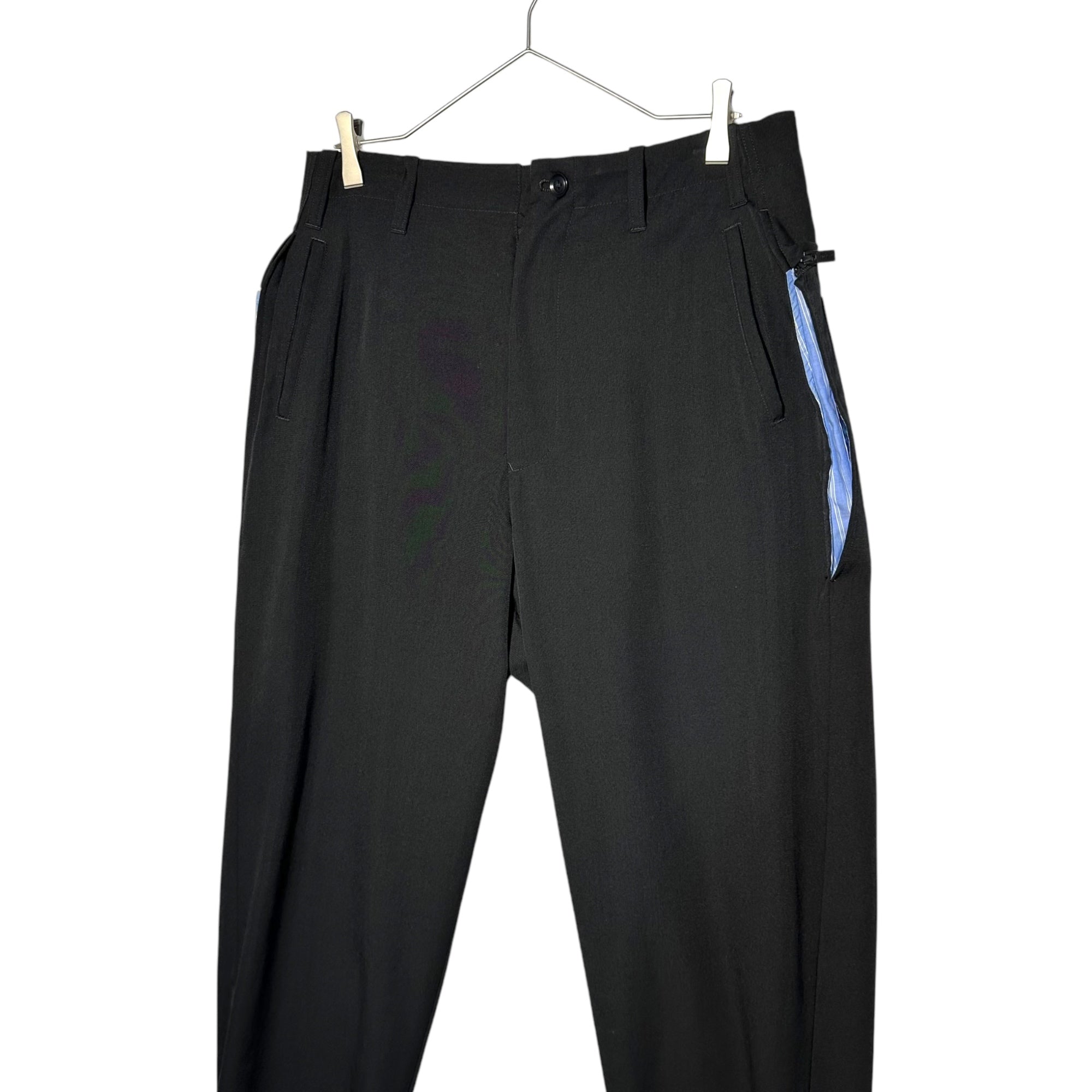 YOHJI YAMAMOTO POUR HOMME(ヨウジヤマモトプールオム) 17AW Wrinkle Garbardine Hanging Back Part Pants ウール シワ ギャバジン 後ろ垂れP パンツ スラックス HK-P38-100 2(M) ブラック×ライトブルー