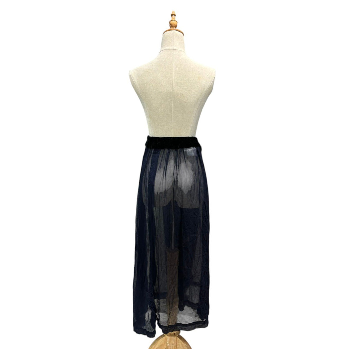 robe de chambre COMME des GARCONS(ローブドシャンブルコムデギャルソン) 1998AW Velvet-Waist Sheer Rayon Skirt ベルベット ウエスト シアー レーヨン スカート RS-100360 FREE ネイビー AD1998 90s アーカイブ