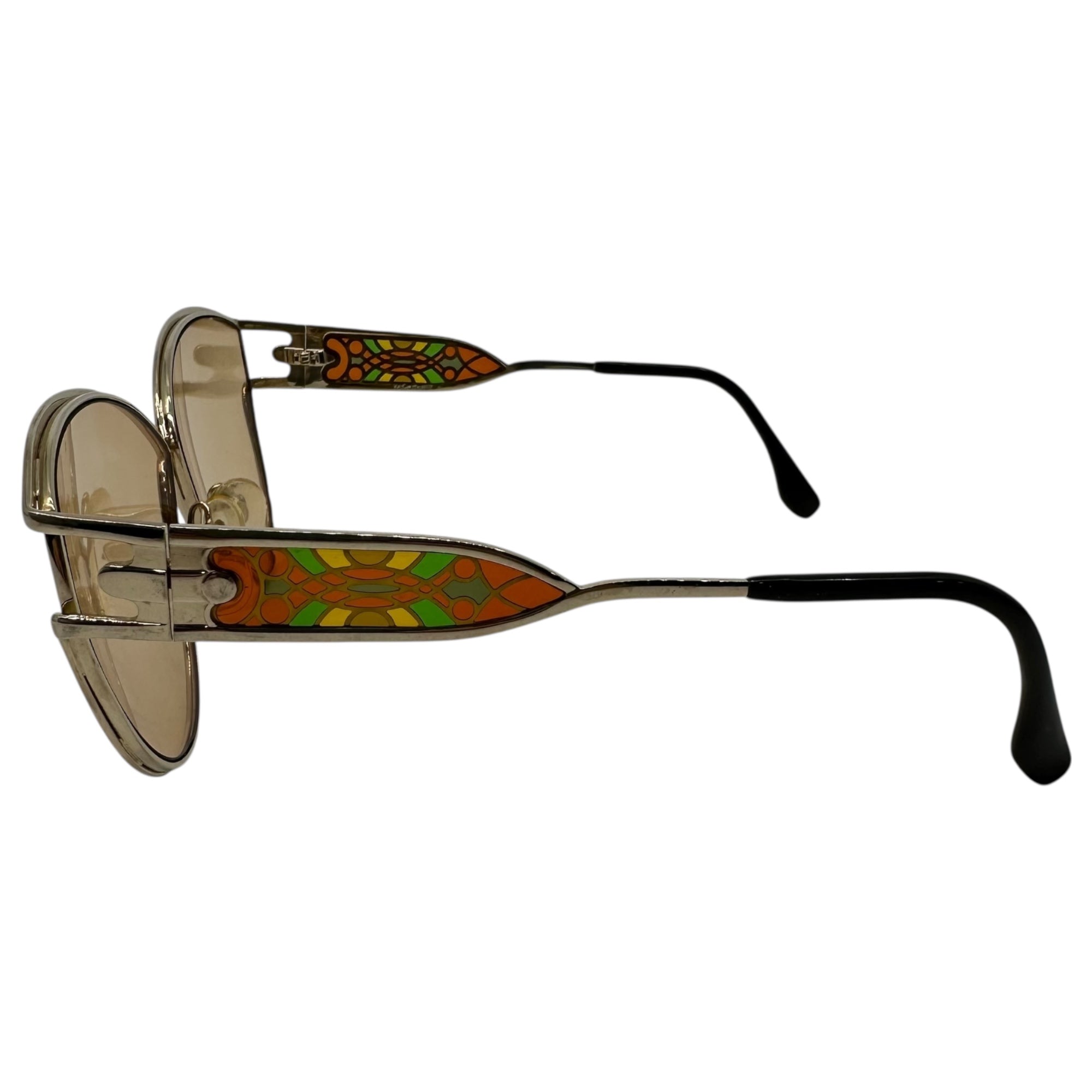 YVES SAINT LAURENT(イヴサンローラン) 80's Stained Glass Design Butterfly Sunglasses ステンドグラス デザイン バタフライ サングラス - シルバー×ブラウン 推定80年代 ヴィンテージ メガネ 眼鏡