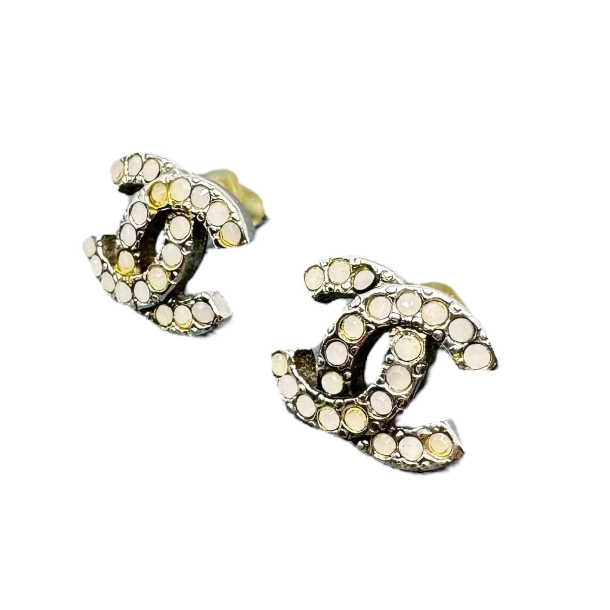 CHANEL(シャネル) Rhinestone Coco Mark Pierced Earrings ライン ストーン ココマーク ピアス 両耳 シルバー×ホワイト 06C 刻印