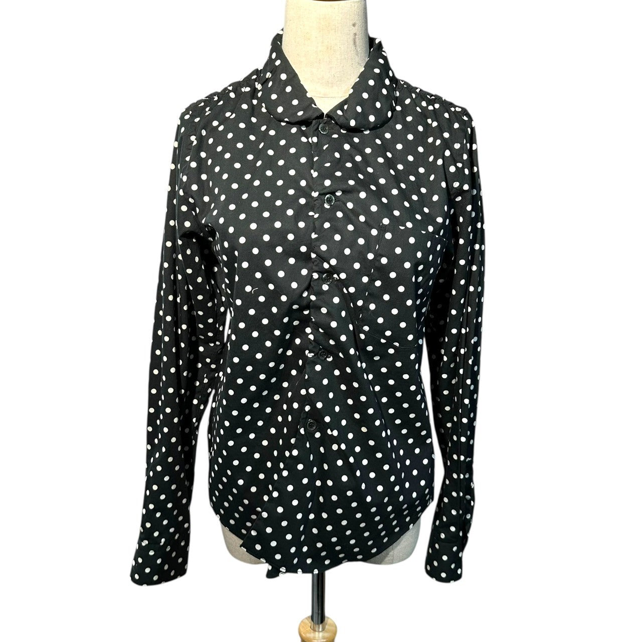 BLACK COMME des GARCONS(ブラックコムデギャルソン) Round Collar Dot Center Gathered Long Sleeves Shirt Blouse 丸襟 ドット 中心 ギャザー 長袖 シャツ ブラウス 1L-B025 S ブラック×ホワイト AD2013