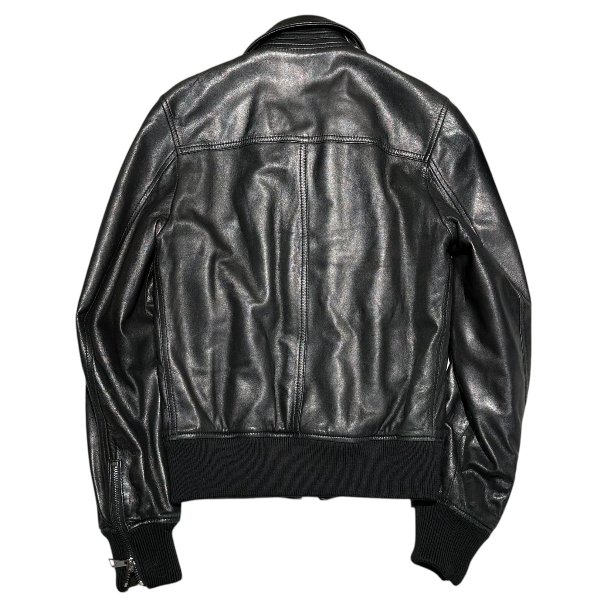DOLCE&GABBANA(ドルチェ&ガッバーナドルガバ) Lambskin single zip-up ribbed blouson ラムレザー シングル ジップアップ リブ ブルゾン G9972L 44(XS程度) ブラック