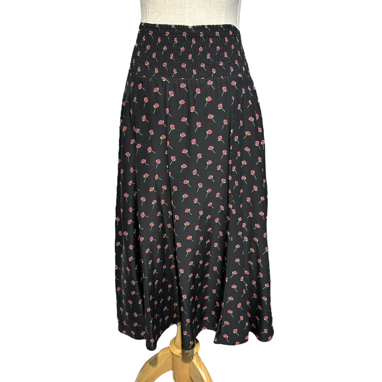 PRADA(プラダ) 17SS Rose print gathered flare skirt 薔薇プリント ギャザー フレア スカート P159NR 36(S程度) ブラック×ピンク