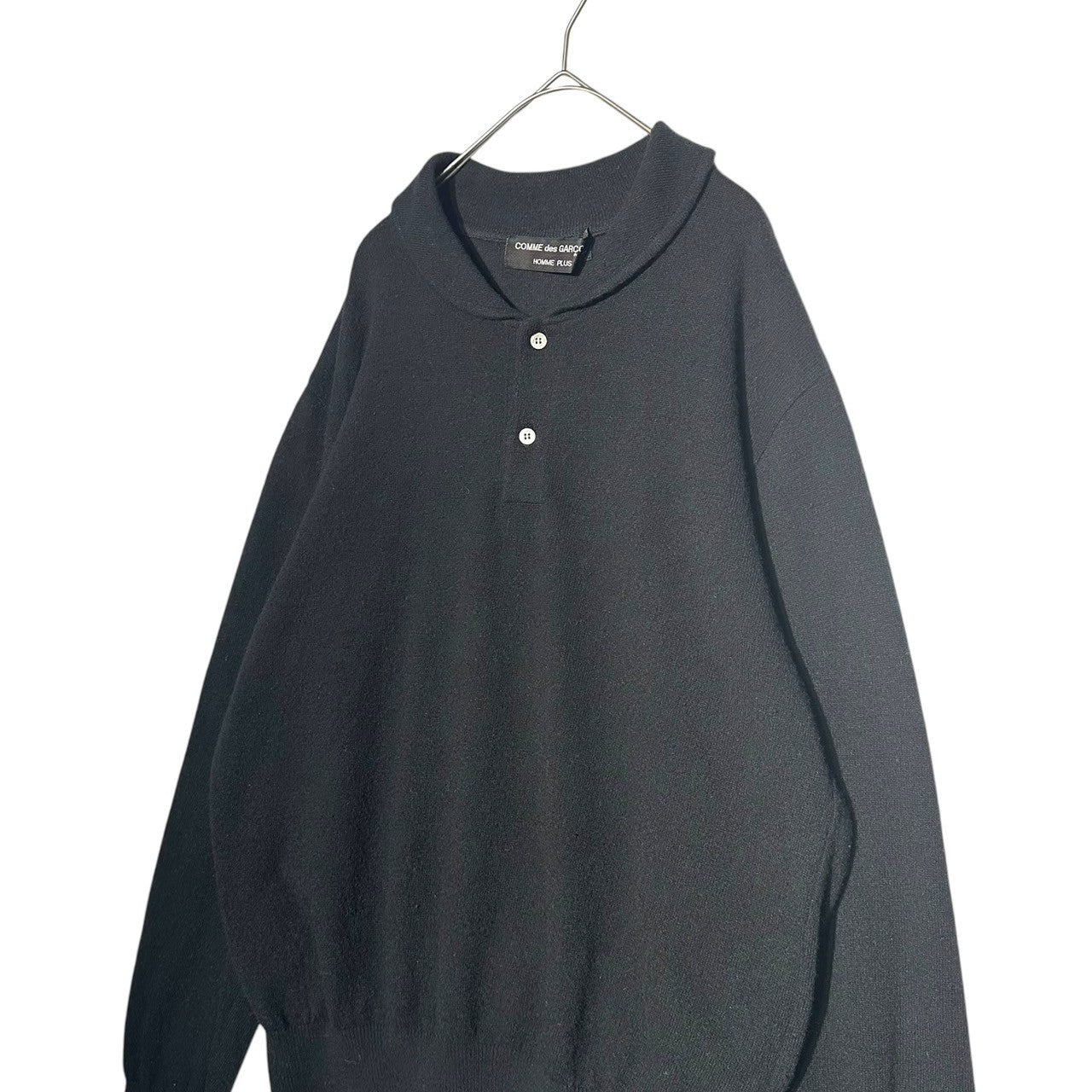 COMME des GARCONS HOMME PLUS(コムデギャルソンオムプリュス) 80's Vintage Long Sleeve Wool Knit Polo Shirt 80年代 ヴィンテージ ロングスリーブ ウール ニット ポロシャツ PN-050060 FREE ブラック AD1989 川久保玲 本人期