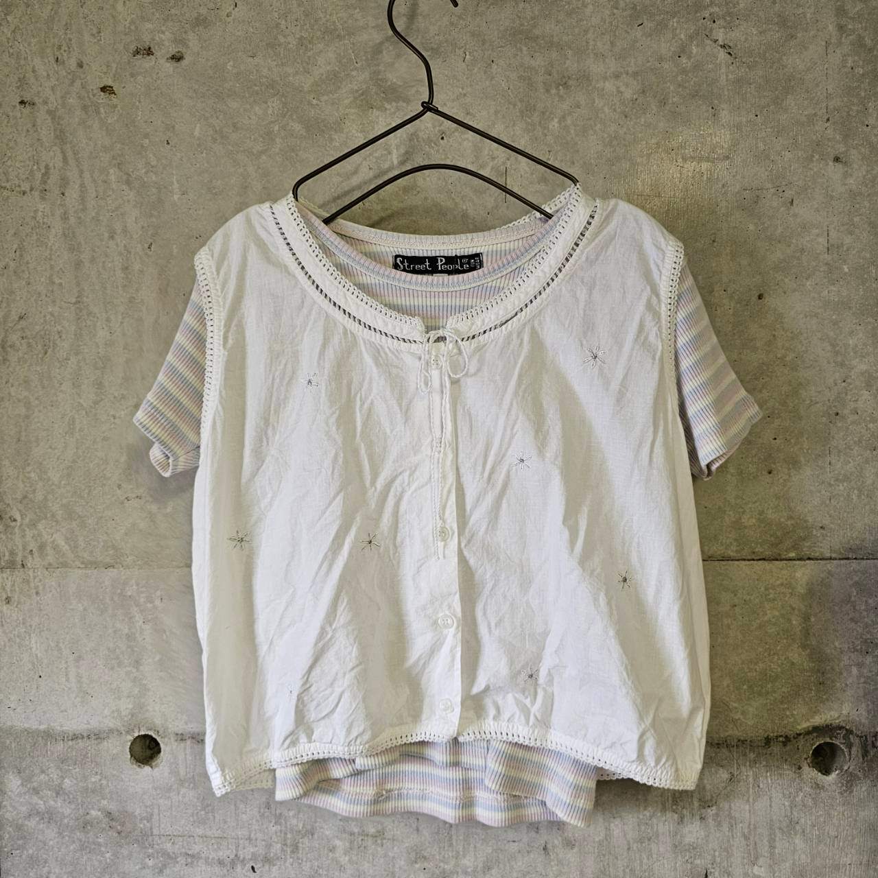 vintage(ヴィンテージ) silver stich and lace vest 刺繍とレースの前開きベスト ブラウス 表記無し(M~Lサイズ程度) ホワイト(刺繍:シルバー)