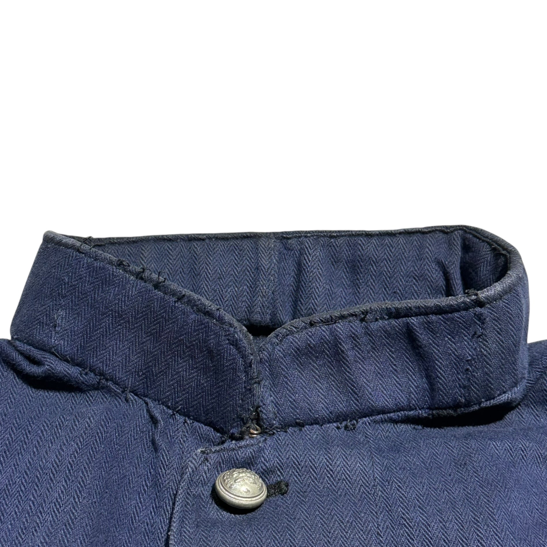 Euro antique(ヨーロッパアンティーク) 1920’s~ French linen herringbone fireman jacket フランス リネン ヘリンボーン ファイヤーマン ジャケット 表記無(S程度) ネイビー ヴィンテージ