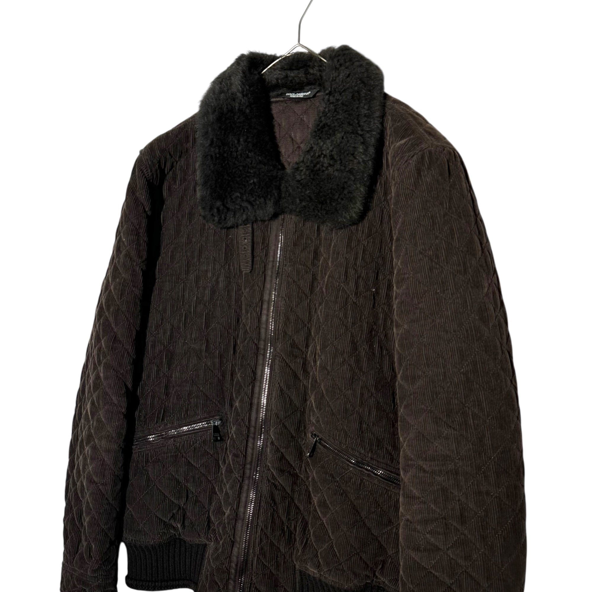 DOLCE&GABBANA(ドルチェ&ガッバーナドルガバ) Lambswool Quilted Corduroy Flight Jacket ラムファー キルティング コーデュロイ フライト ジャケット G9Z73T G8M86 48(M程度) ブラウン
