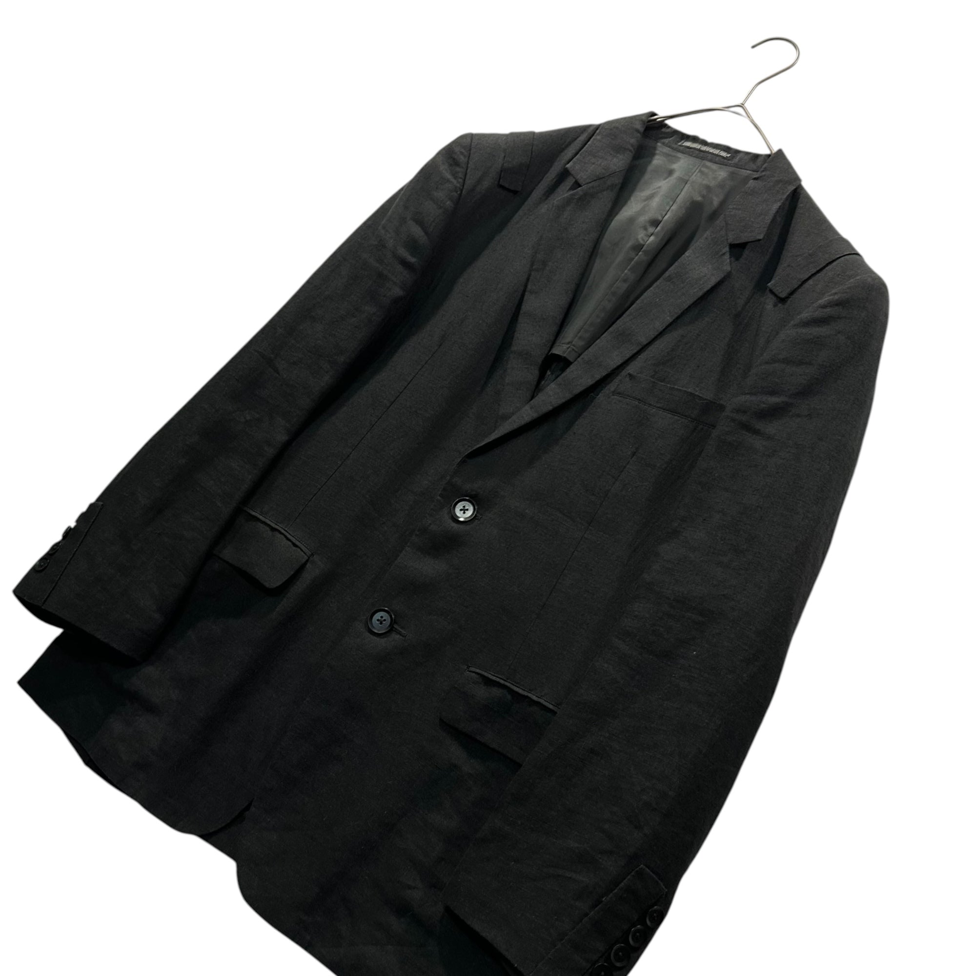 YOHJI YAMAMOTO POUR HOMME(ヨウジヤマモトプールオム) 2014SS Shoulder-Strap Design Linen Wide-Leg Pants Set ショルダー デザイン リネン ワイドパンツ セットアップ JKT:HG-J97-303 BOTTOMS:HG-P96-303 3(L程度) ブラック