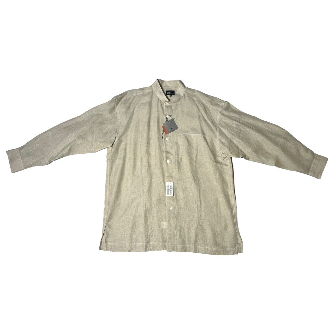 MIYAKE DESIGN STUDIO(ミヤケデザインスタジオ) 80’s ~ 90’s band collar rayon shirt バンドカラー レーヨン シャツ ハミルトン社製 IMMT MP3116-11 M ベージュ デッドストック イッセイミヤケ