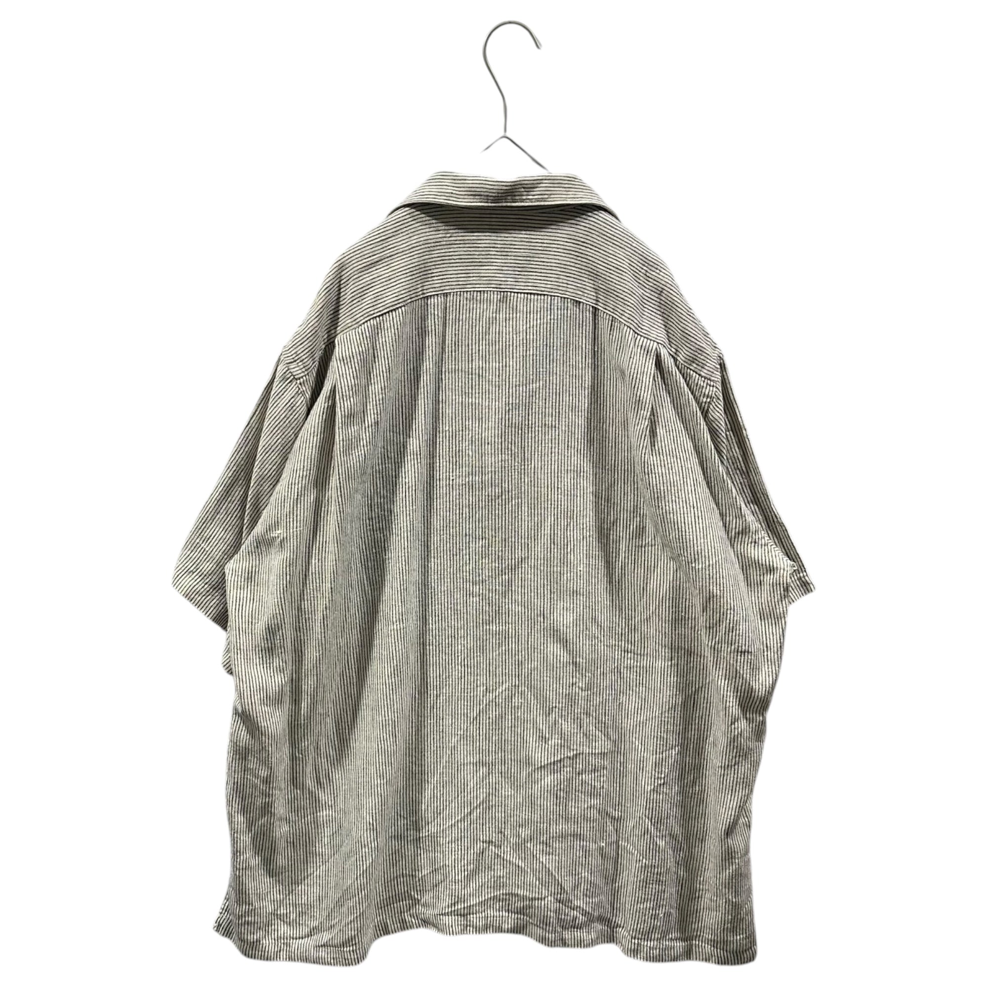 COMME des GARCONS HOMME(コムデギャルソンオム) 1980's Double-button Open-collar Oversized S/S Shirt 1980年代 2連 ボタン 開襟 オーバーサイズ シャツ FREE アイボリー×ネイビー AD表記無 川久保玲 本人期 稀少 ヴィンテージ ストライプ