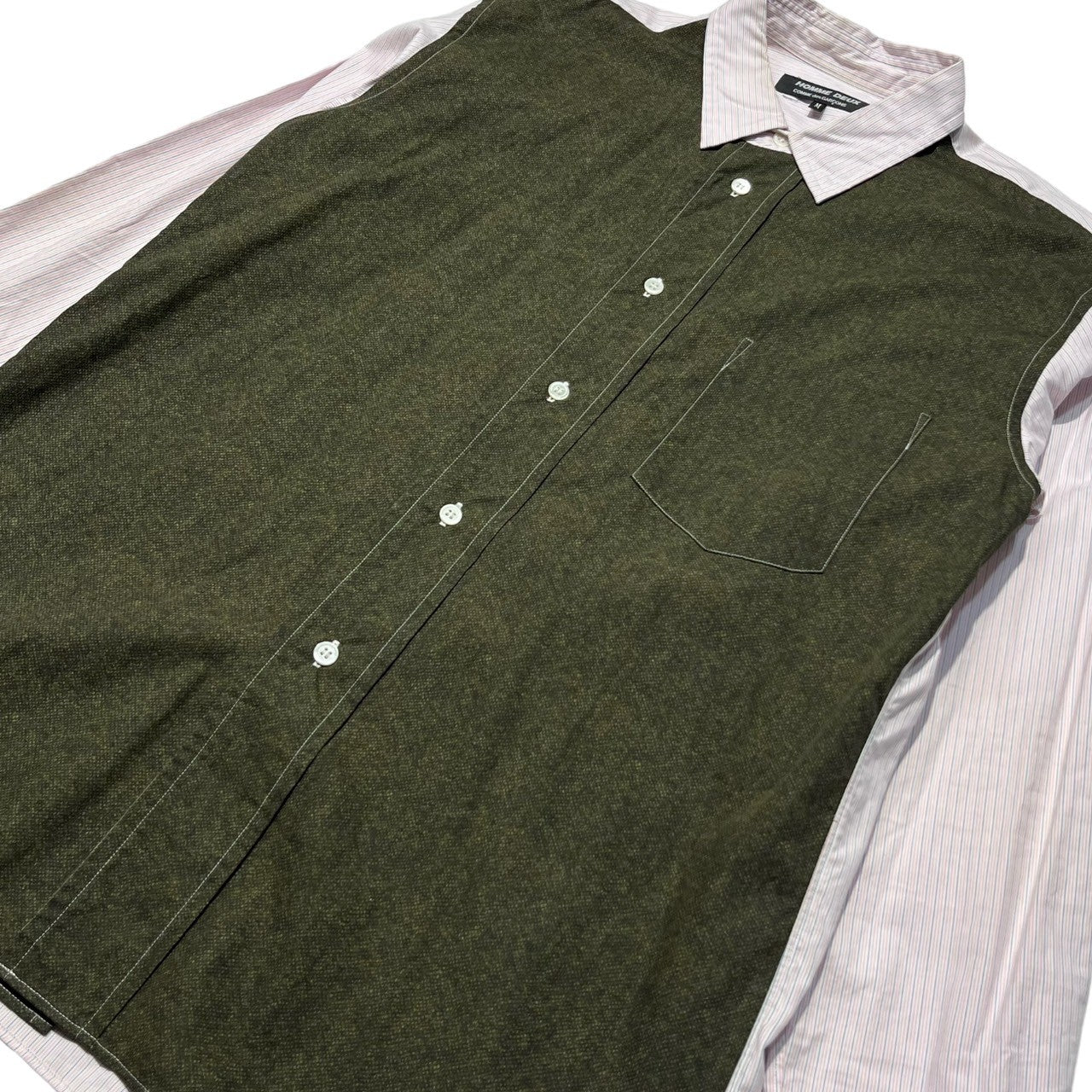 COMME des GARCONS HOMME DEUX(コムデギャルソンオムドゥ) 00's Front switching stripe shirt フロント 切替 ストライプ シャツ M ピンク