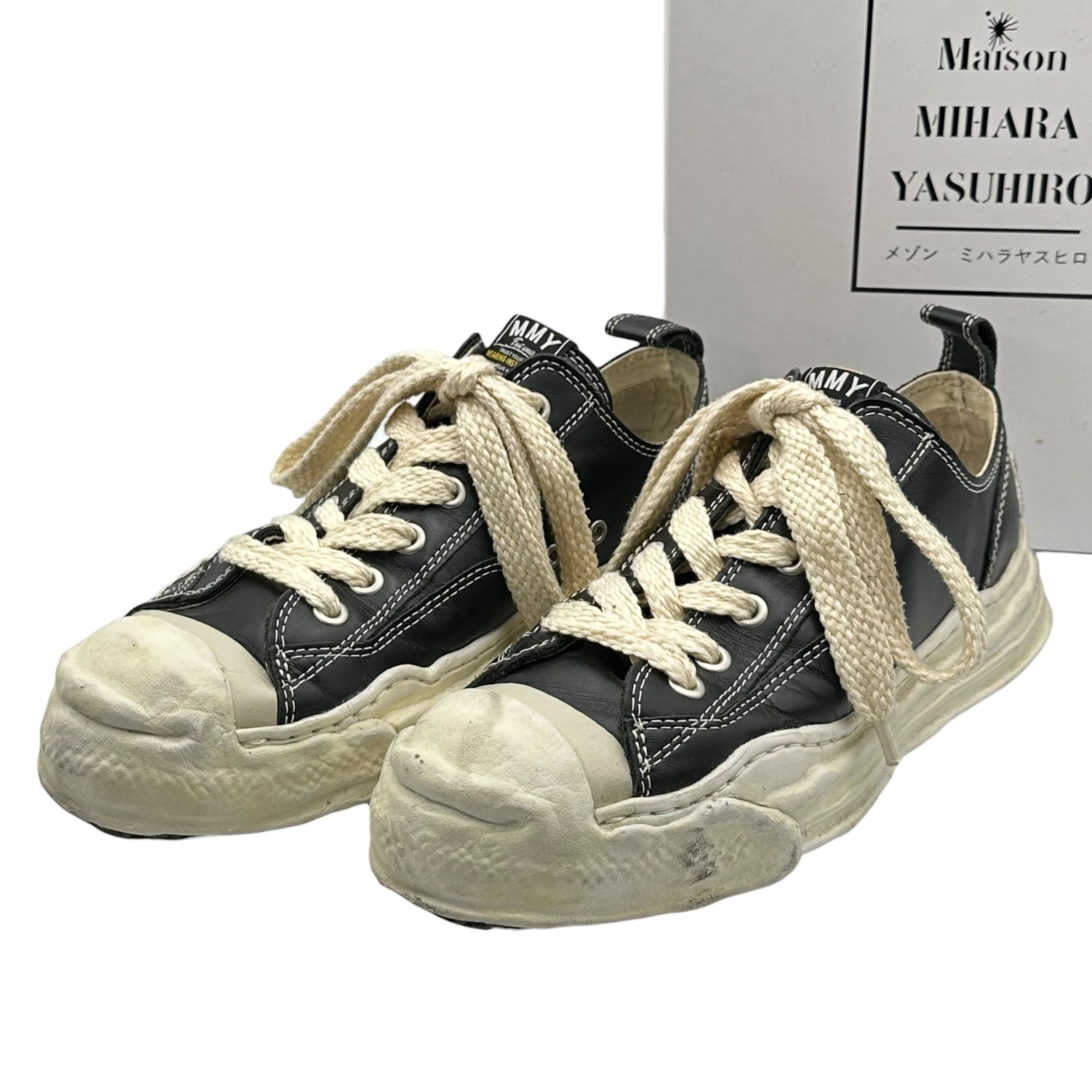 FR2 × atmos × Maison MIHARA YASUHIRO(エフアールツー × アトモス × メゾンミハラヤスヒロ) HANK “Black” Leather Low-Top Sneakers ハンク レザー ローカット スニーカー C07FW704 43(27.5cm程度) ブラック×ホワイト コラボレーションモデル