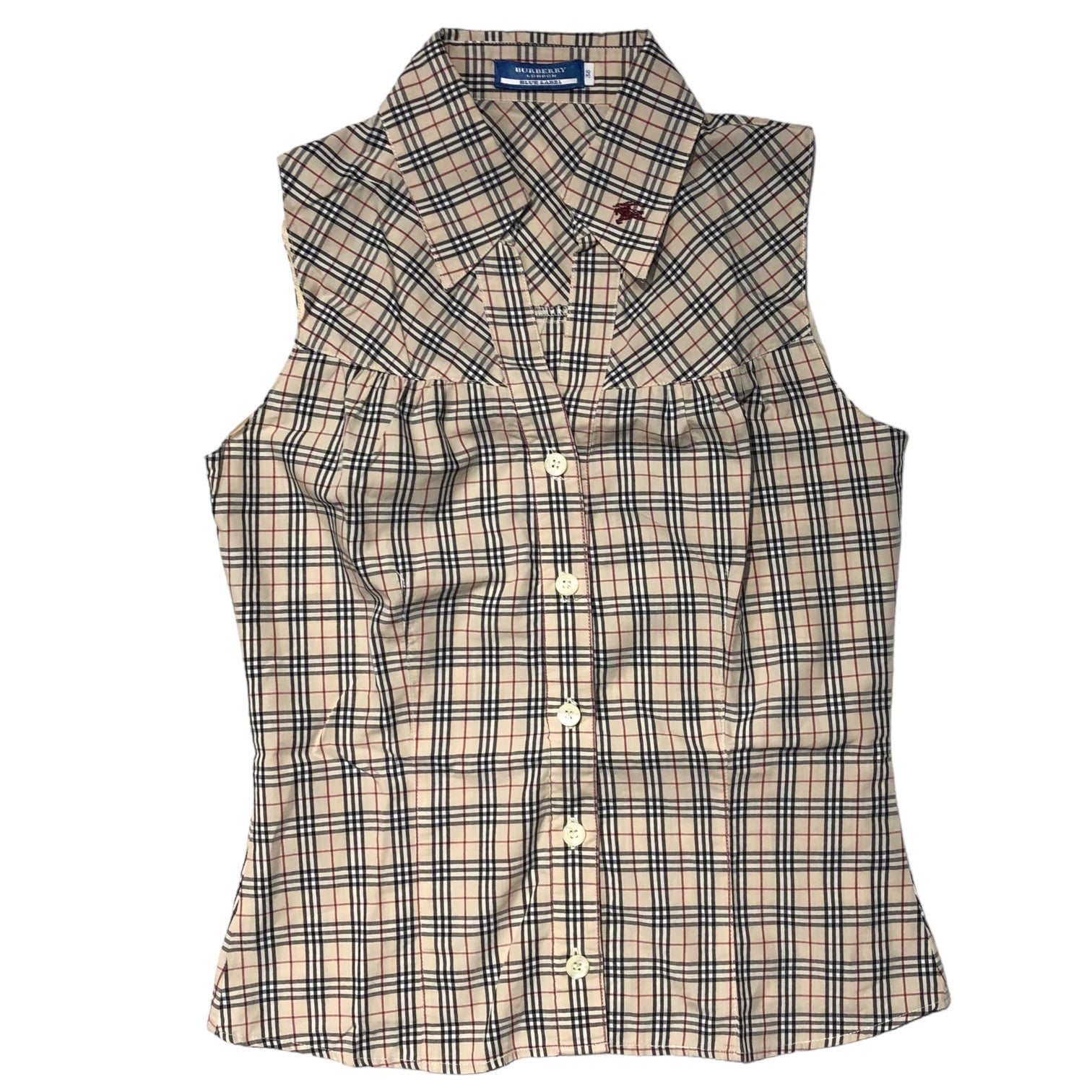 BURBERRY BLUE LABEL(バーバリーブルーレーベル) マイクロ ノバチェック スキッパー ノースリーブ シャツ FE529-210 38(M程度) ベージュ ブラウス