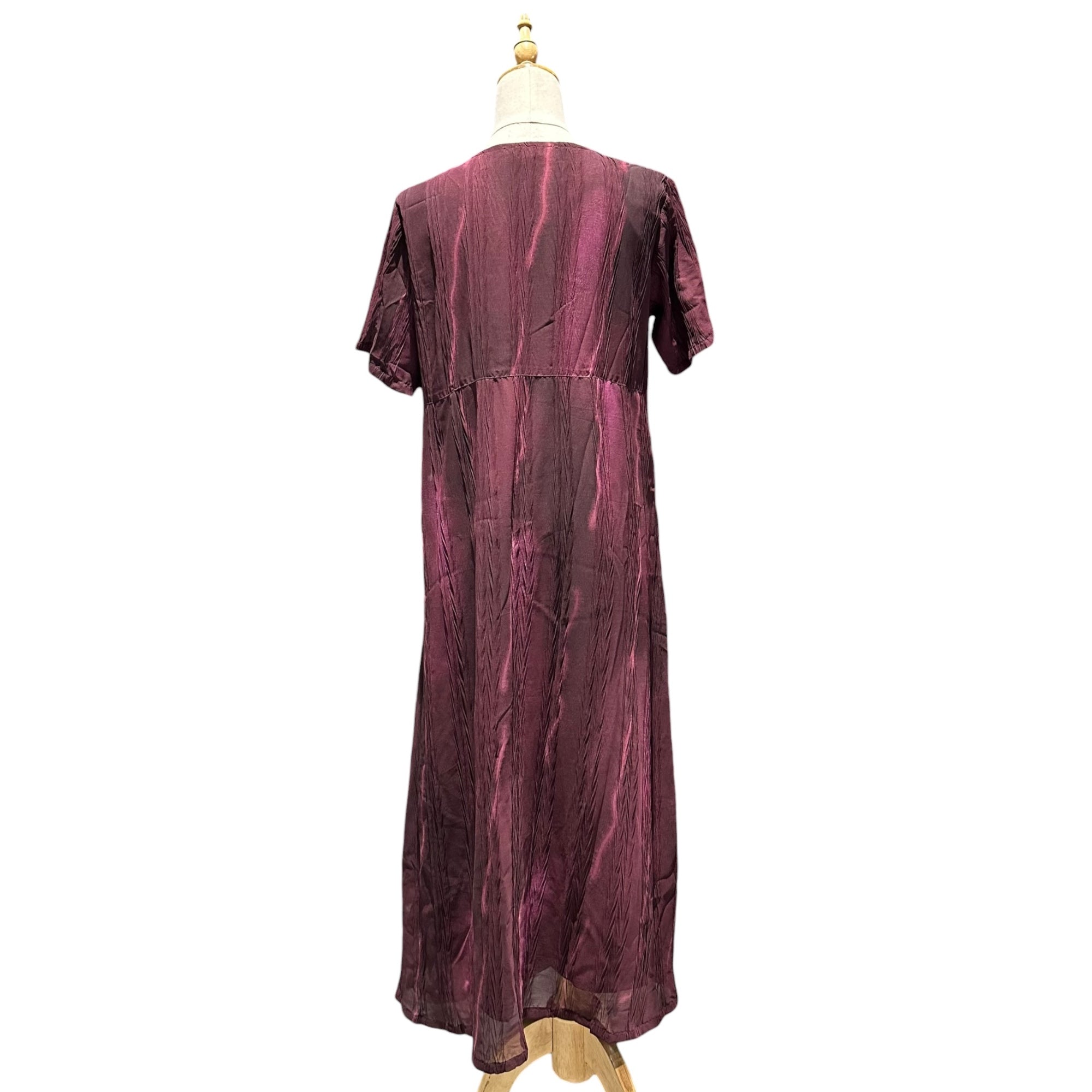 24 ISSEY MIYAKE(トゥエンティフォーイッセイミヤケ) 2011AW Pleated Crinkle S/S Long Dress シワ プリーツ 加工 半袖 ロング ワンピース TF13FF268 2 ボルドー