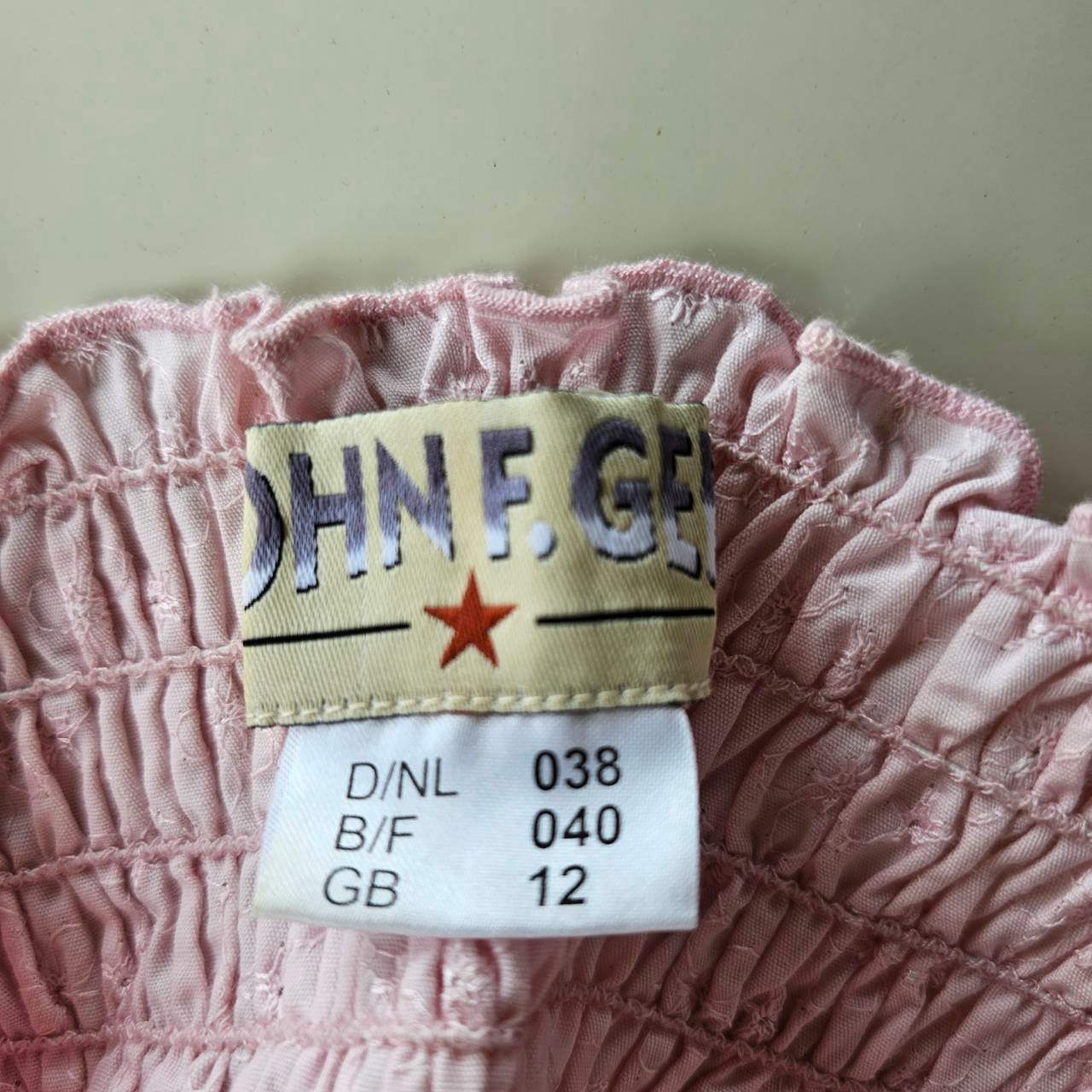 Euro vintage(ヨーロッパヴィンテージ) 80~90's pale pink floral smocking top 淡いペールピンクな花柄スモッキングシャーリングブラウス (S~M程度) ピンク