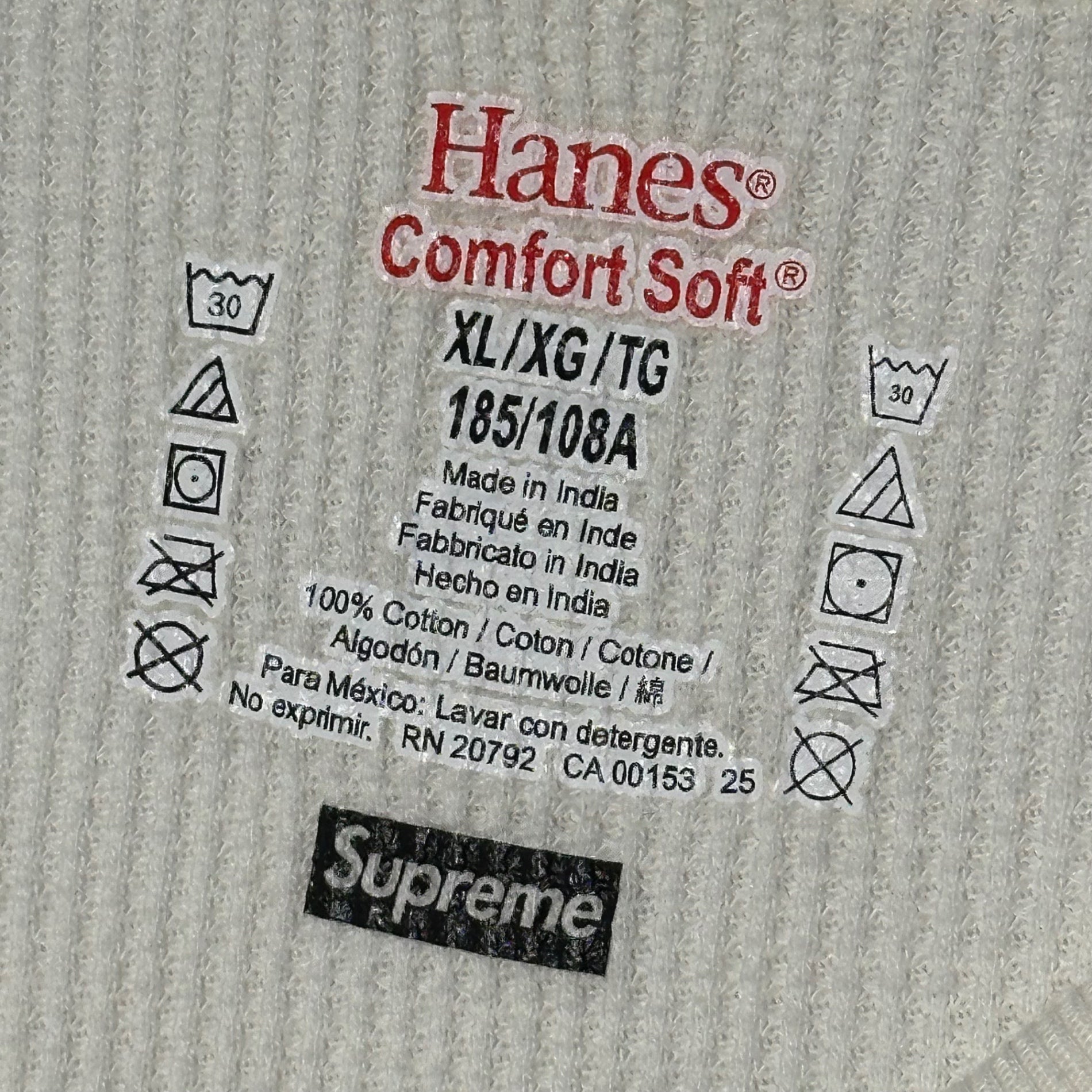 SUPREME(シュプリーム) Hanes® Bones Thermal Crew 骨サーマル クルーネック カットソー ロンT XL ホワイト×ブラック