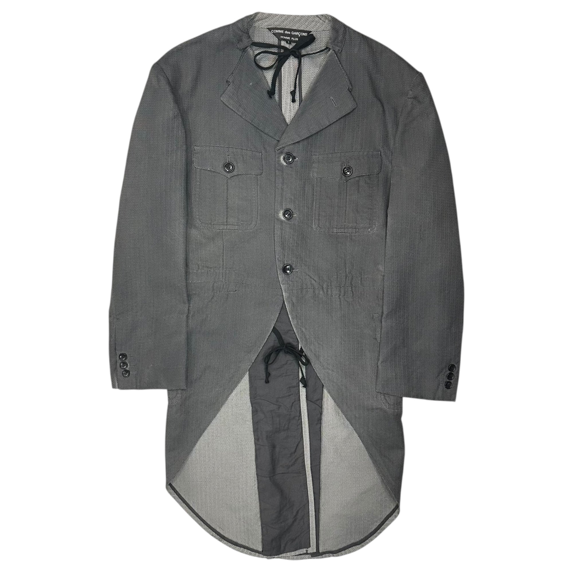 COMME des GARCONS HOMME PLUS(コムデギャルソンオムプリュス) 03SS Daytime Evening Plastic Processing Workpiece Sampling Tailored Jacket 樹脂加工 ワーク サンプリング 燕尾 ジャケット PJ-J026 S グレー AD2002