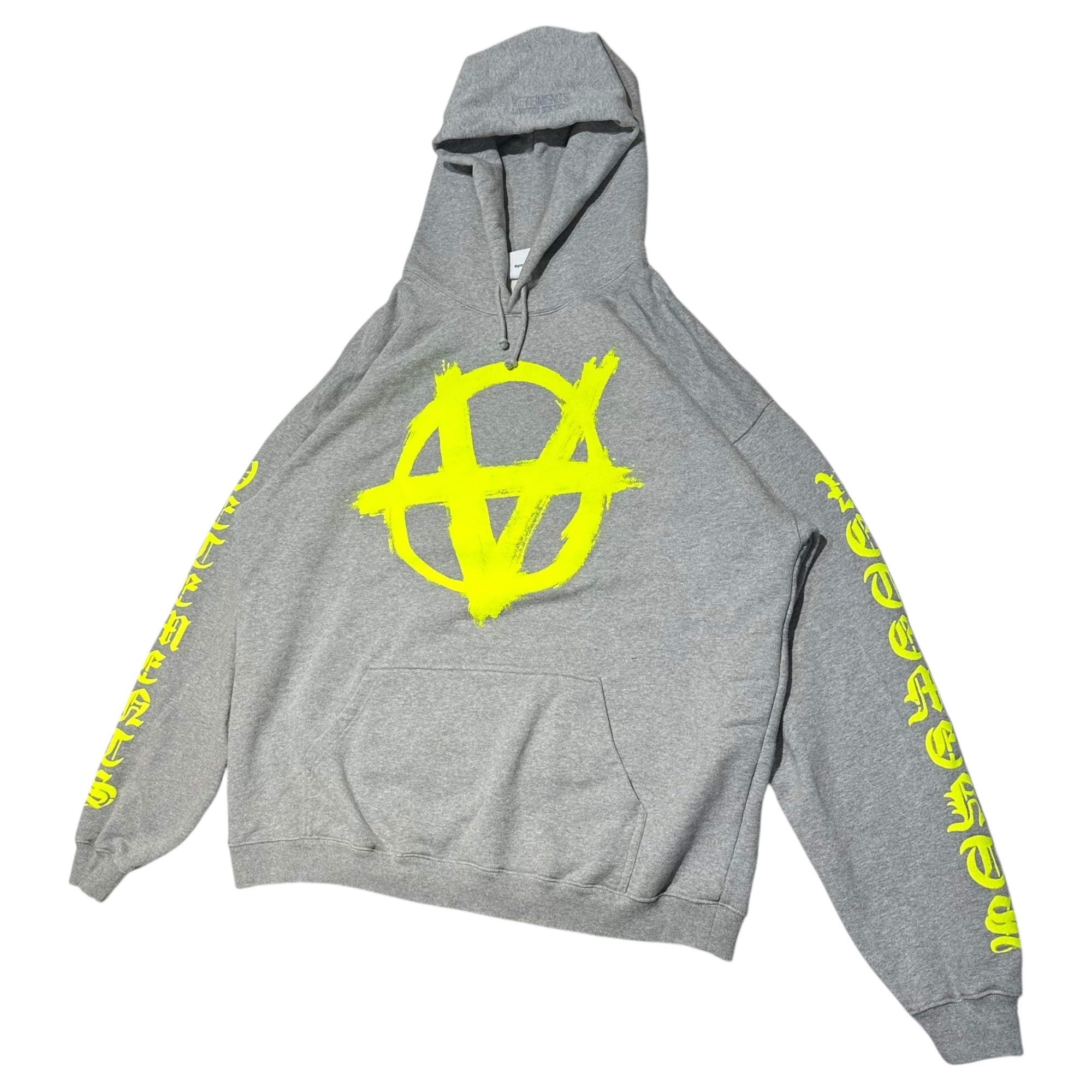 VETEMENTS(ヴェトモン) 21AW Double Anarchy Logo Hoodie ダブル アナーキー ロゴ パーカー UA52TR820G S グレー×イエロー オーバーサイズ