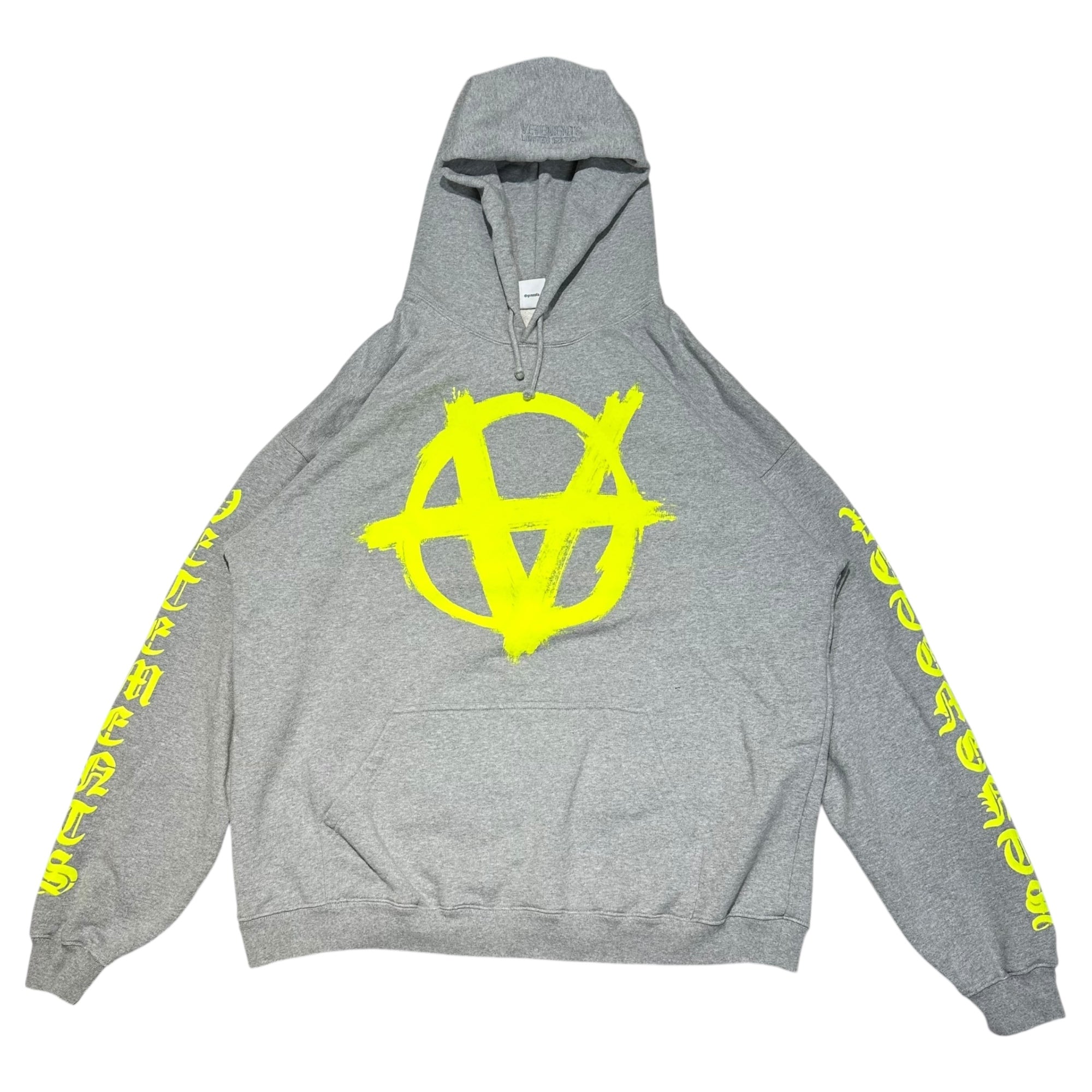 VETEMENTS(ヴェトモン) 21AW Double Anarchy Logo Hoodie ダブル アナーキー ロゴ パーカー UA52TR820G S グレー×イエロー オーバーサイズ