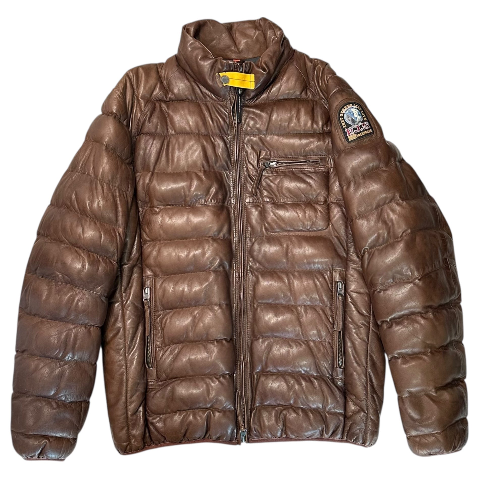 PARAJUMPERS(パラジャンパーズ) Lamb Leather Quilted Padded Jacket ラムレザー キルティング パテッド ジャケット 15WMPMJCKLE02 XL ブラウン 中綿