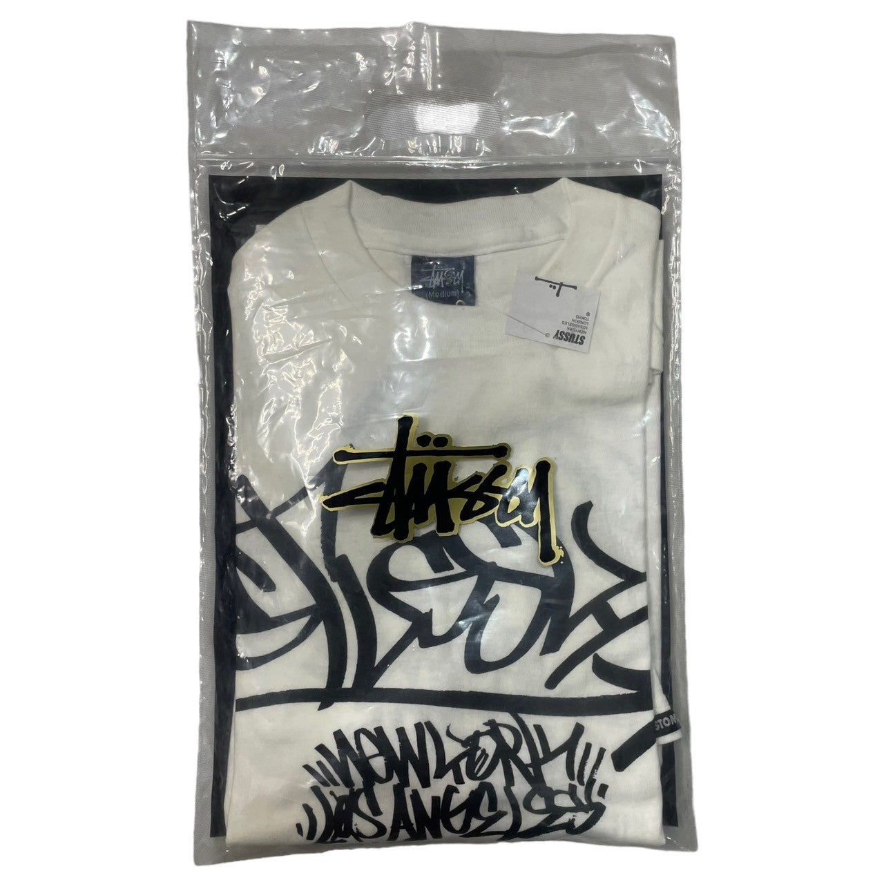 STUSSY(ステューシー) 90's CUSTOMADE logo t-shirt ロゴ Tシャツ ツアー 筆記体 M ホワイト 紺タグ 90年代 デッドストック