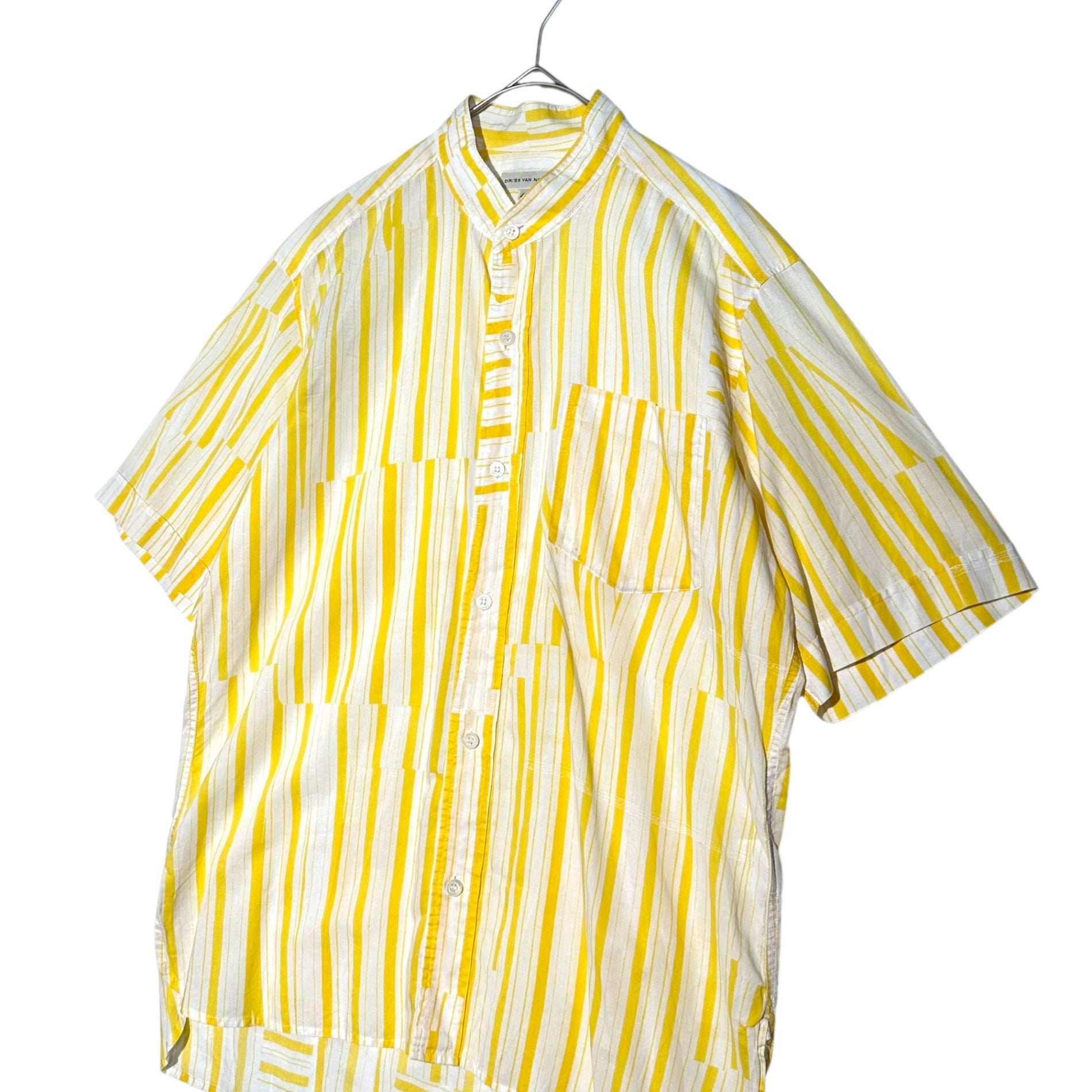 DRIES VAN NOTEN(ドリスヴァンノッテン) Multi Stripe Band Collar S/S Shirt ライカ期 マルチ ストライプ バンドカラー 半袖 シャツ 3752-2101 48(M程度) イエロー×ホワイト